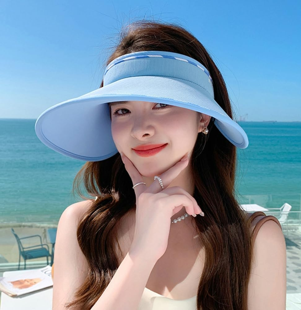 Sun Visor Hats for Women Wide Brim UPF 50+ UV Sun Protection Visor Hats Casual Adjustable Roll up Summer Beach Caps - C-Black image number 4