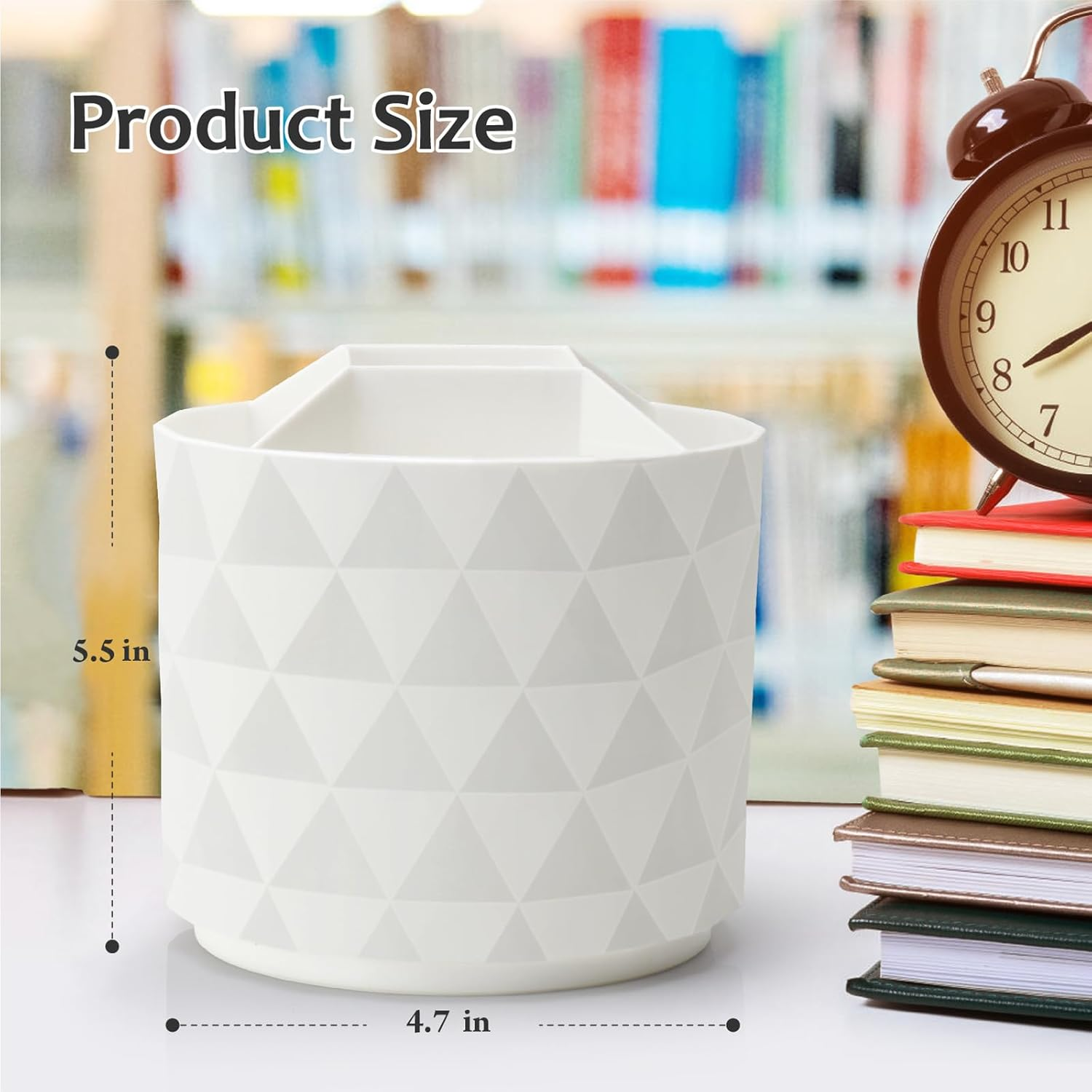 Nuozme Desk Organizer, 360-Degree Rotating Pencil Pen Holders for Desk, Diamond Pattern Pen Organizer with 5 Compartments, Cute Desk Accessories Decor for Office, School,Home,Art Supply (Pink) image number 6