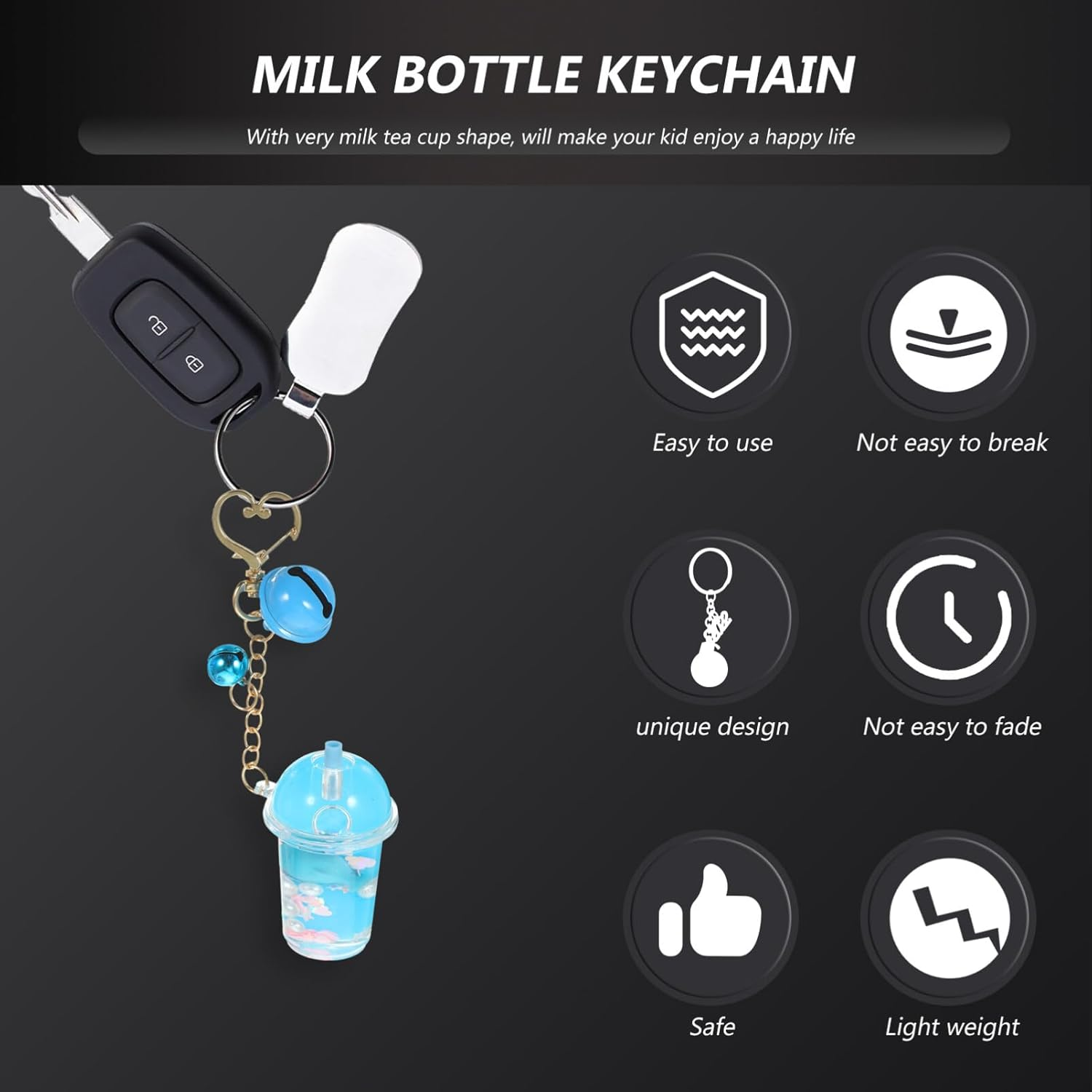 Abaodam 2Pcs Milk Tea Cup Keychain Bell Key Rings Keyrings Bag Ornaments for Keys Charm Milk Bottle Keychain image number 5