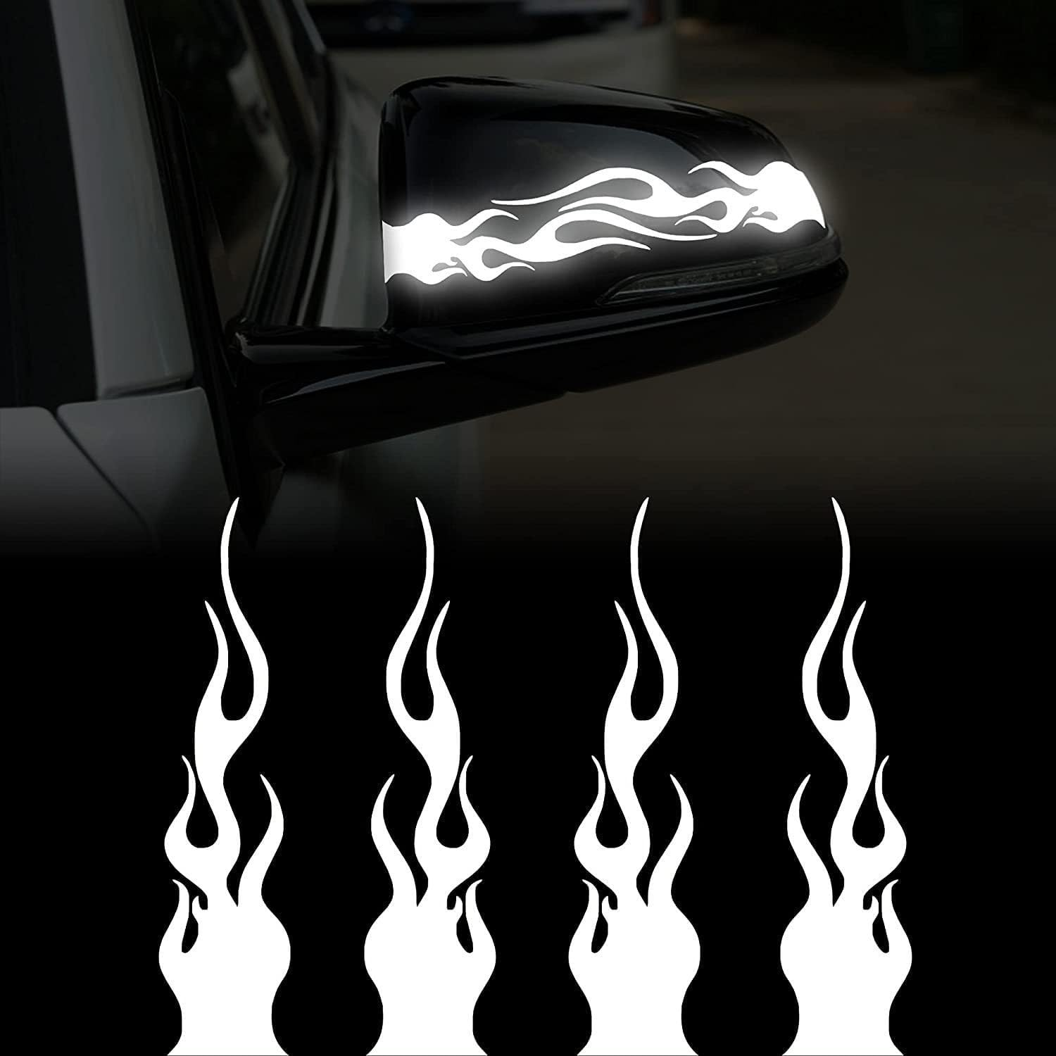 Fokmuaex 4Pcs Reflective Flame Stickers, Universal Simulation Flame Decorative Stickers for Motorcycle Helmets/Bicycles/Skateboards/Cars, High-Brightness Night Vision Safety (White) image number 3