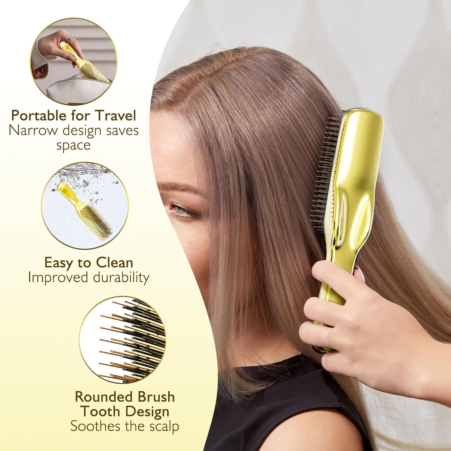 Daily Gard Detangling Hair Brush, Dry and Wet Detangler Hair Brush for Women and Men, Massager Scalp Brush for Straight/Curly/Thick/Long/Wavy/Damaged Hair, Gold image number 2