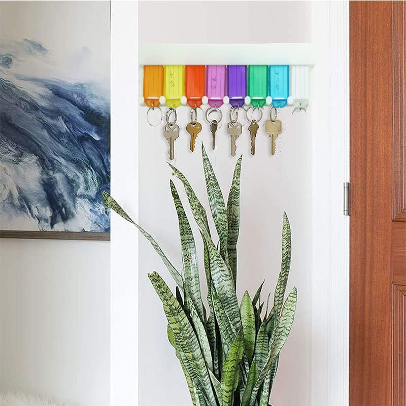 Key Tag Rack with 8 Tags,Key Tags with Holder Tags Plastic with Ring,Tough Plastic Key Tags,Plastic Wall Mounted Key Organizer with Transparent Tough Key Tag Identifiers Markers with 8 Keyring Tags image number 3