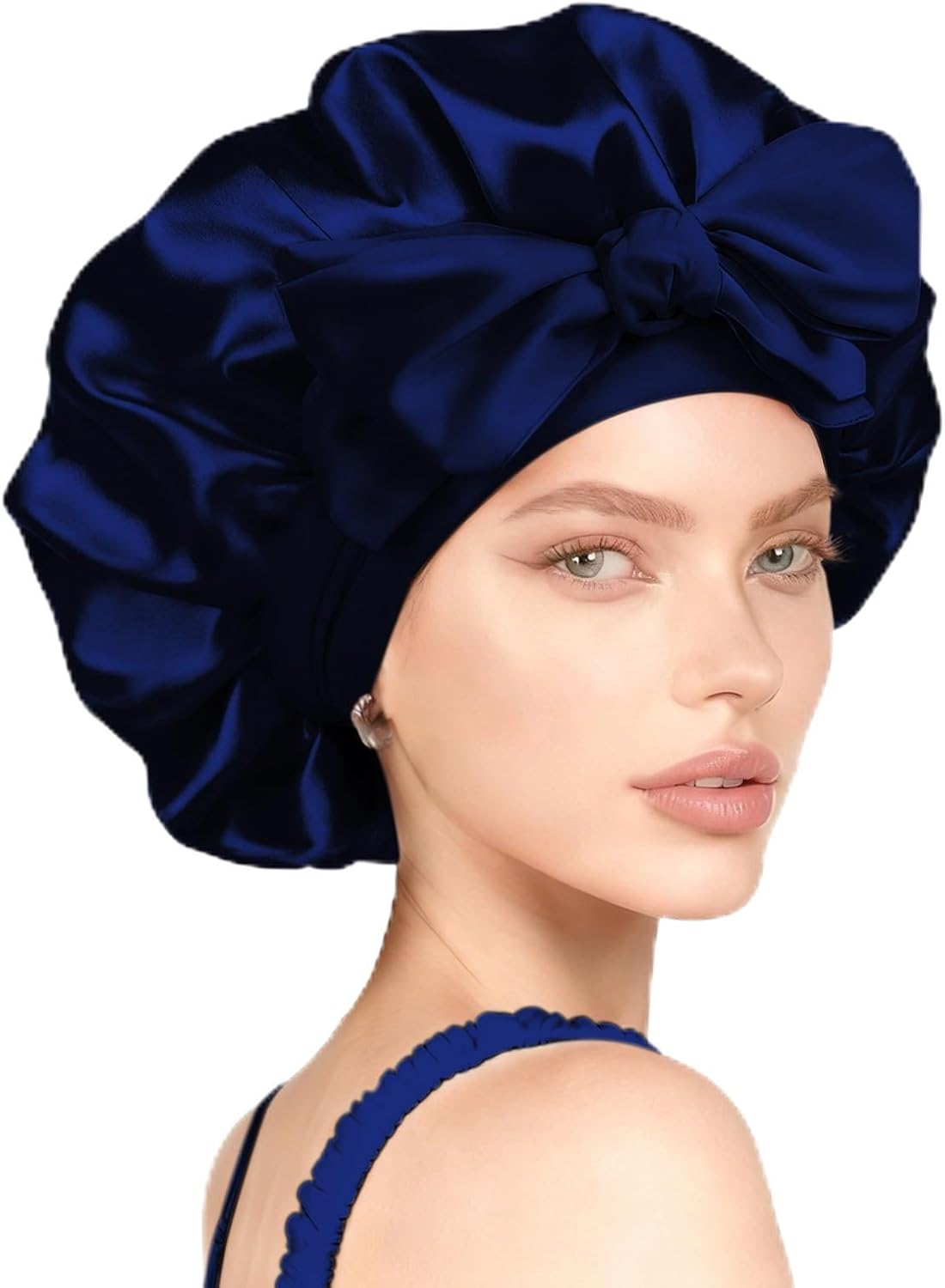 AIAOO Silk Bonnet for Sleeping Satin Hair Bonnet with Bow Ribbon Elastic Wide Band, Large Size for Curly Natural Hair, Night Sleep Cap for Women, Soft Breathable, Wig Protection
