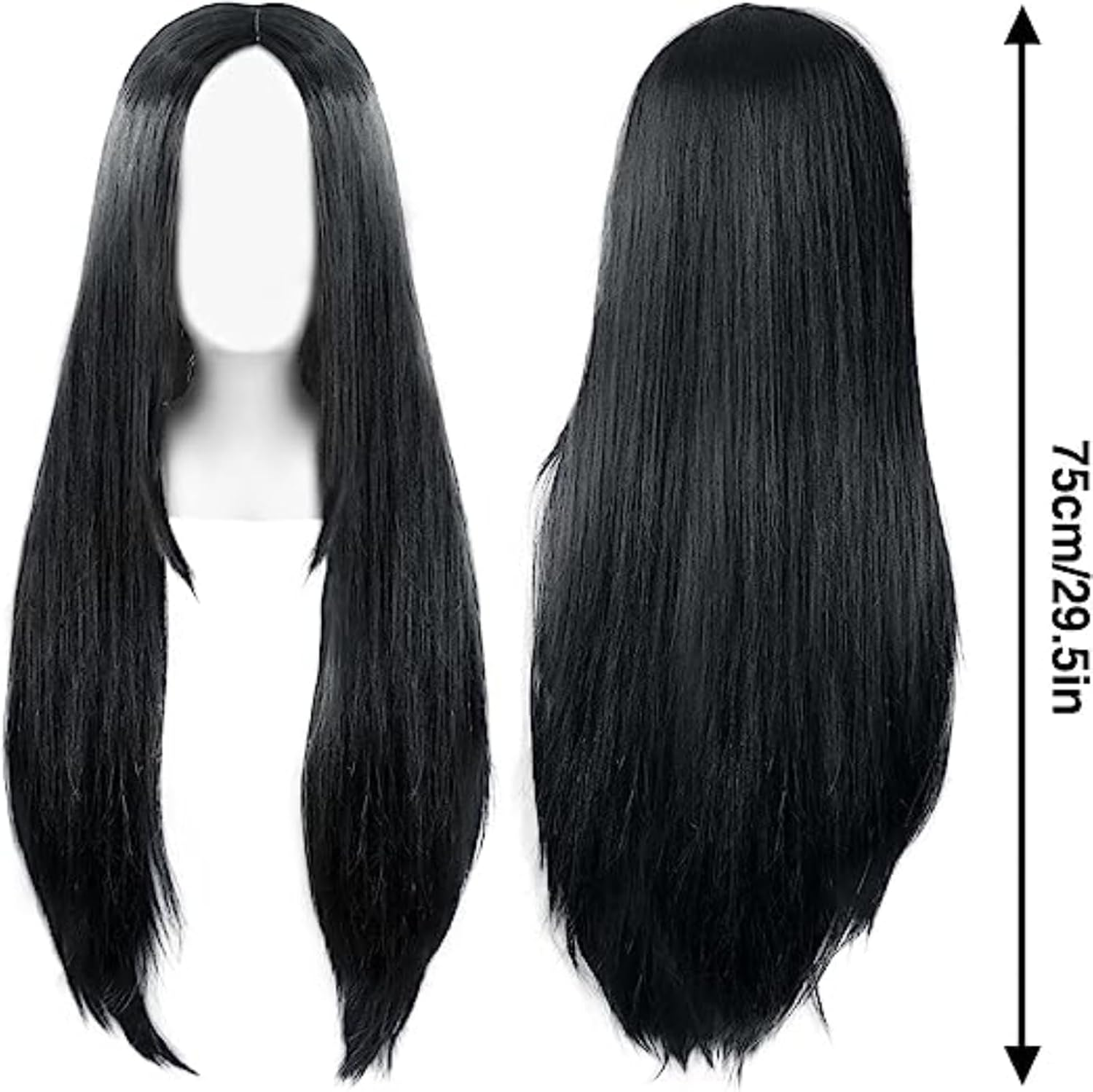MOJUN 75Cm Long Straight Hair Black No Bangs Heat Resistant Cosplay/Party Full Wigs image number 3