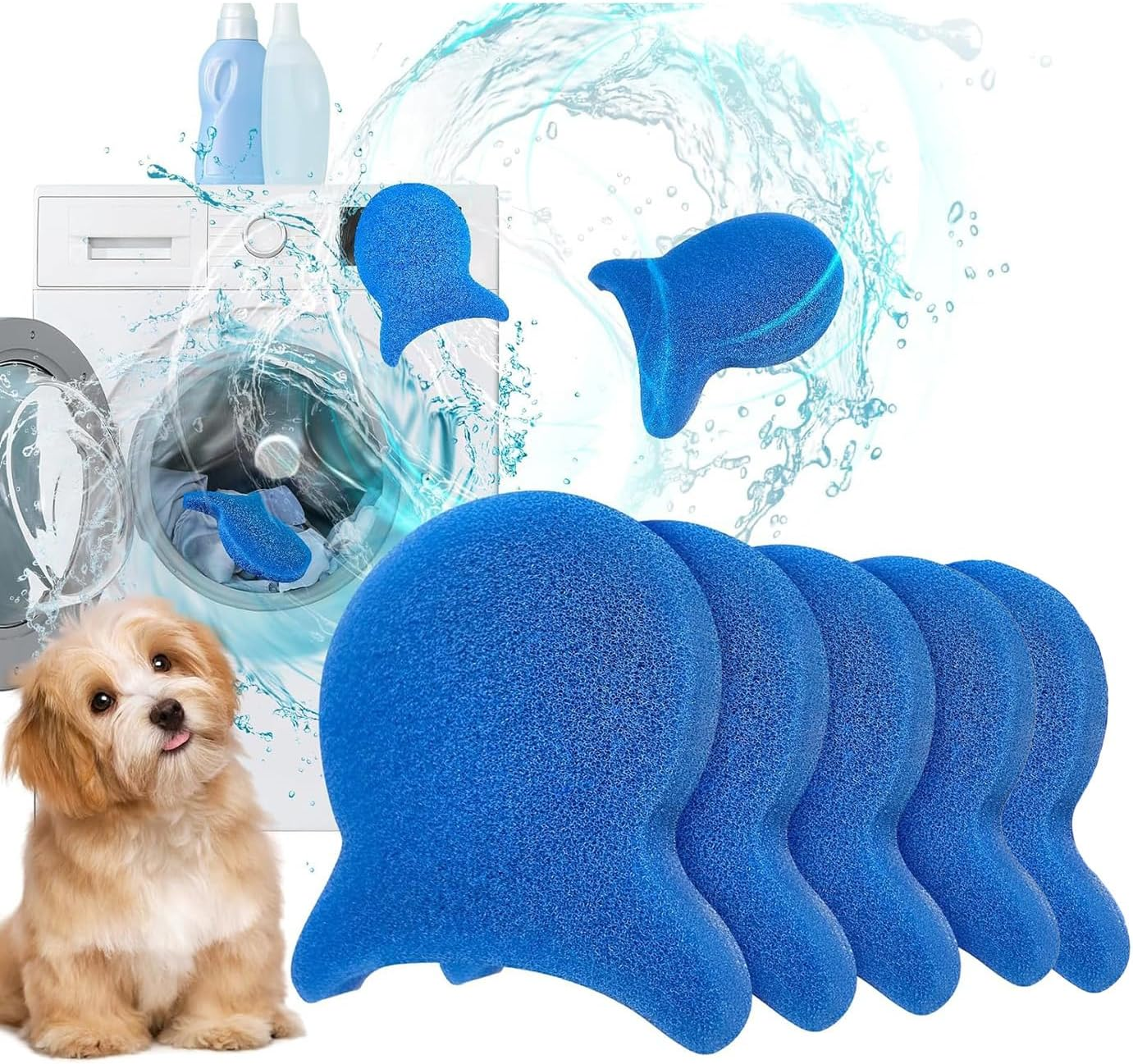 5PCS Pet Hair Remover Balls for Washing Machine, Reusable Pet Hair Remover for Laundry, Dog & Cat Hair Remover for Washing Machine and Dryer, Wet and Dry Use- Hair Laundry, Clothes, Bedding