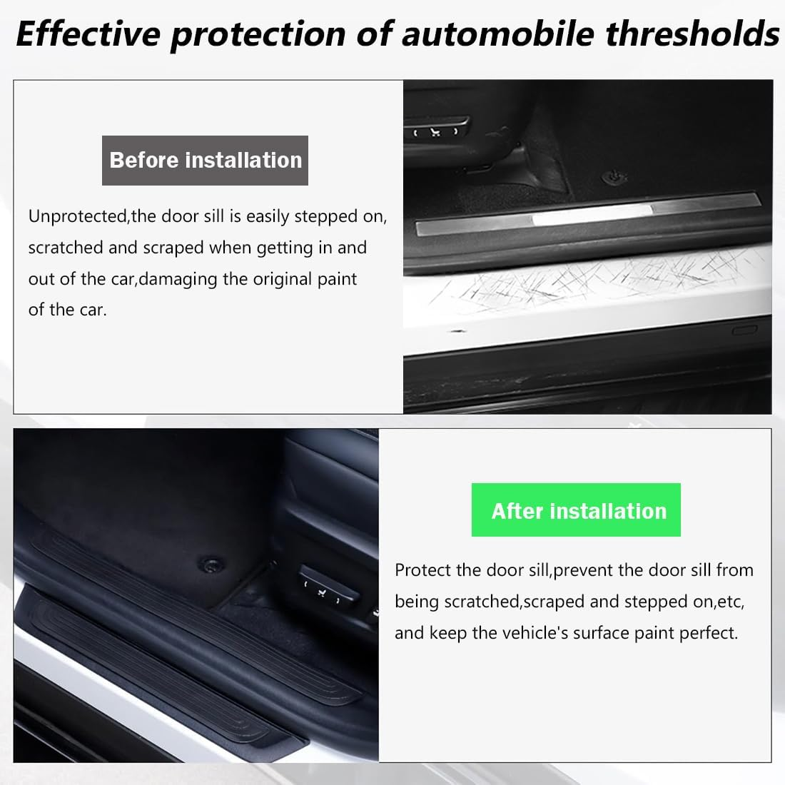 4 Pcs Car Door Sill Scuff Plate Cover,Universal Car Door Threshold Protection,Pvc Soft Rubber Front/Rear Door Sill Scuff Plate Guard,Welcome Pedal Protector Cover (Black) image number 5