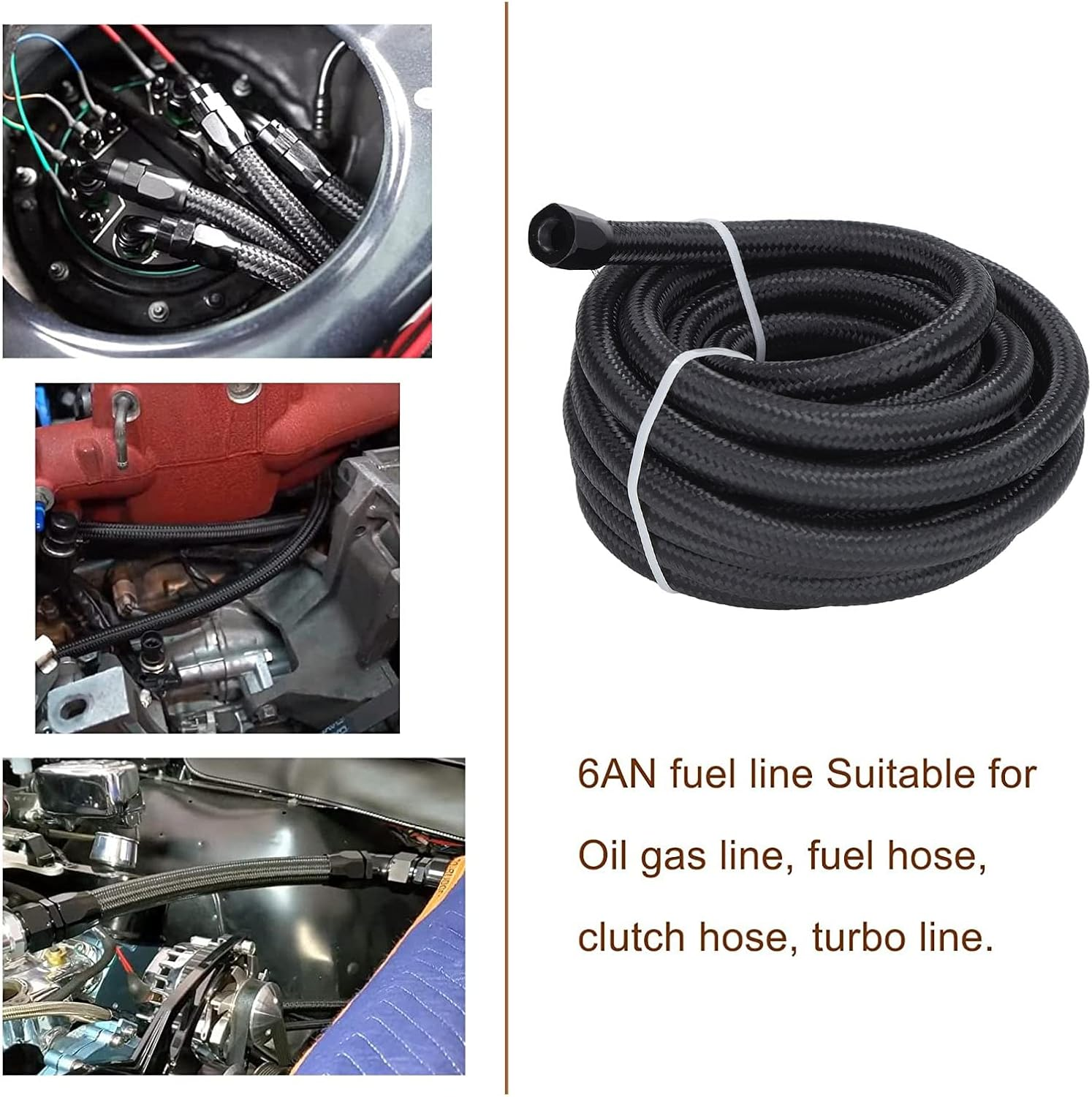6AN 20Ft Fuel Line Hose Kit Aluminum Black Anodized 500 Psi Universal Fuel Line with 10PCS Swivel Fuel Hose Fitting Adapter Kit for Car Ship image number 2