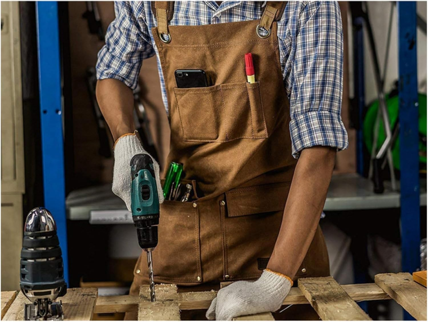 JOVALA Chef Apron Waterproof Cooking Gardening Apron with Adjustable Straps & 4 Pockets for Men Women Canvas Shop Apron Carpenters Barista Woodworking Heavy Duty Work - Black image number 6