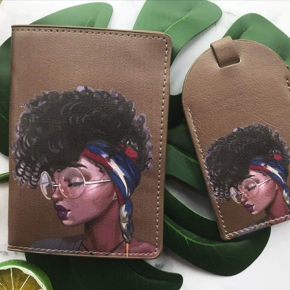 Snogisa African American Women Passport Holder Luggage Tag Set, Travel Wallet Accessories for Women Men (Brown) image number 5