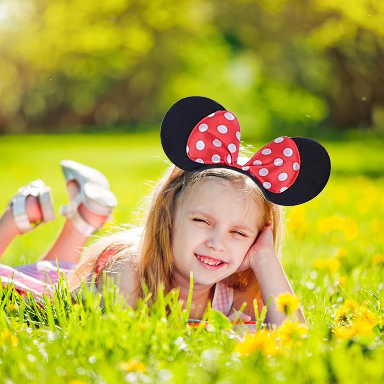 4Pcs Minnie Mouse Costume, Girls Mouse Halloween Costume, Mouse Dress up Outfits with Tutu Skirt, Mouse Ear Headwear, Gloves and Sticker, Halloween Xmas Carnival Princess Fancy Dress up for Kids image number 1