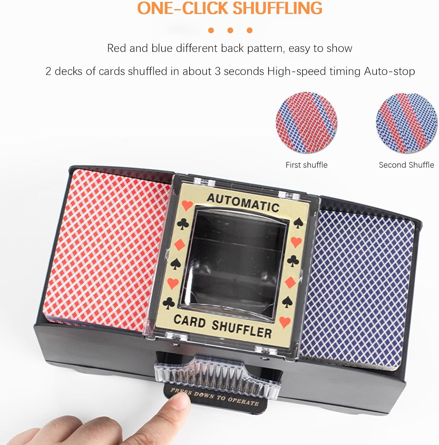 Playing Card Shuffler, Usb/Battery Operated Automatic Card Shuffling Machine for Poker, UNO & Card Games, Portable Electric Casino Card Shuffler for Texas Hold'Em, Home Games & Parties image number 3