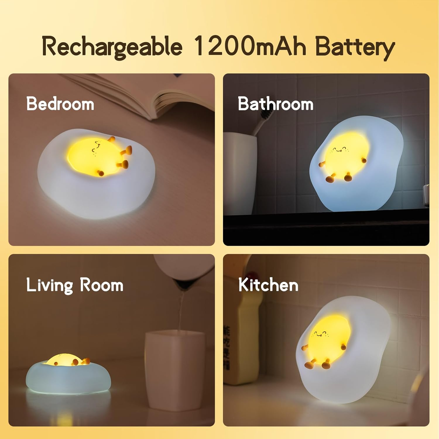 Cute Night Light for Kids Baby, Portable Silicone Rechargeable Nightlight, Cordless LED Touch Sensor Dimmable Bedside Lamp, Small Squishy Toy for Boy Girl, Nursery Decor (Fried Egg) image number 2