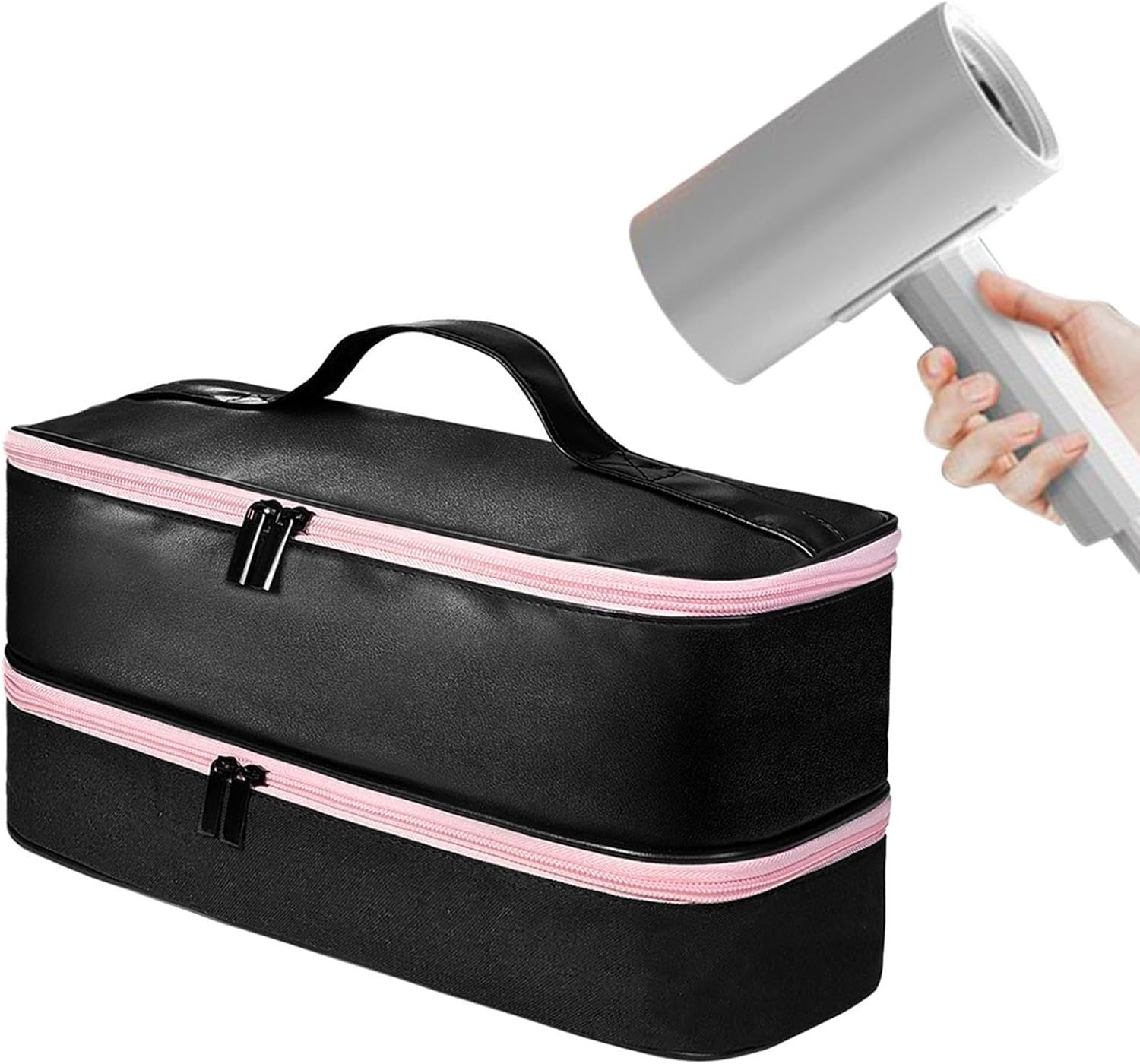 Eigell Portable Hair Tool Bag Hair Dryers Storage Organizer Bag Large Capacity Handheld Double Layer Hair Dryers Bag for Curling Iron image number 4