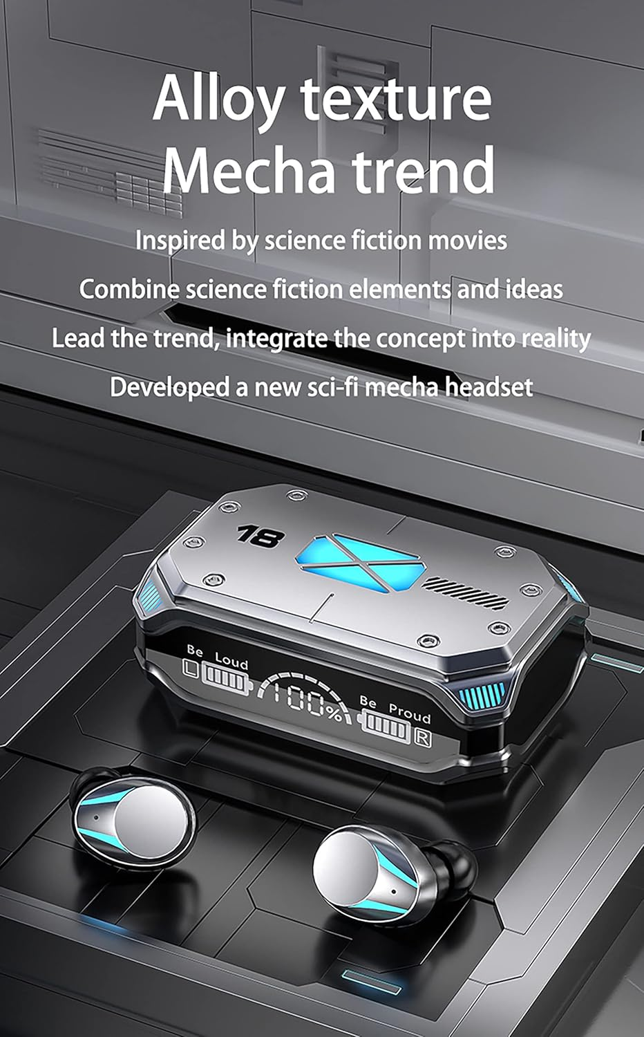 Ellenne Bluetooth 5.2 ANC Headphones - Futuristic Pattern - Simil Metal - Wireless M41 TWS Sport Waterproof Fitness Microphone HD Wireless Long Life M41 image number 5