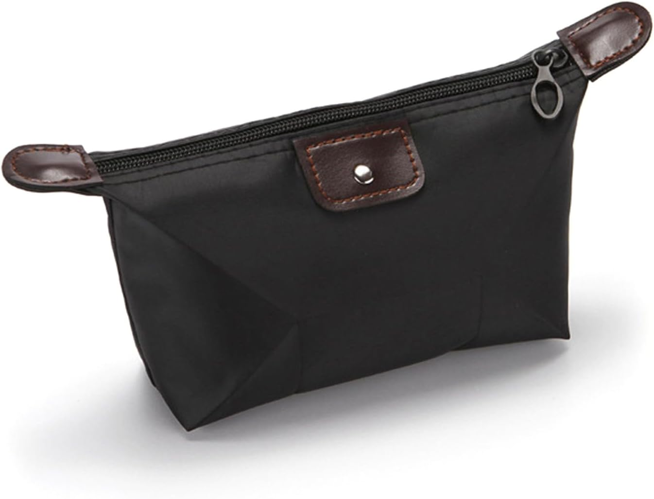 WALWAL Waterproof Makeup Bag for Travel & Daily Use, Foldable Dumpling Shaped Zipper Cosmetic Organizer for Women(Black) image number 3