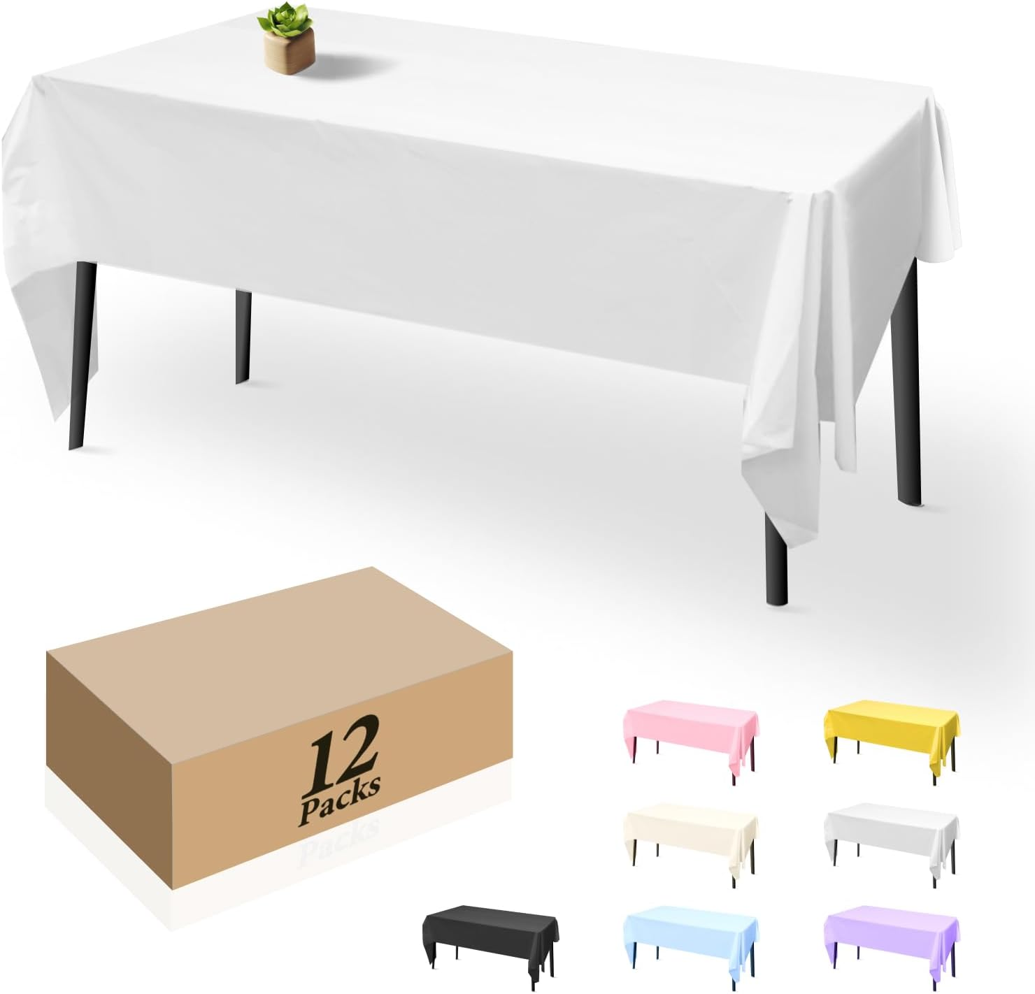 12 Pack Disposable Table Cloth, 137X 274Cm(54 X 108 Inch) Table Cloths for Parties, White Plastic Table Cover, Decorative Tablecloths Suitable for Rectangular Tables, Leakproof & Sturdy, White image number 4