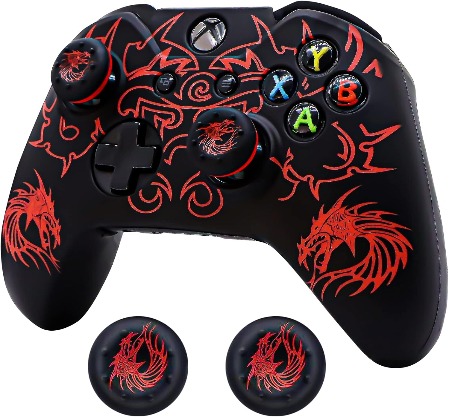 BRHE Xbox One/Xbox One S Controller Skin, Anti-Slip Silicone Cover Protector Case Accessories Set for Microsoft Xbox 1 Gamepad Joystick with 2 Thumb Grips Caps (Red Blue Black) Red Red image number 3