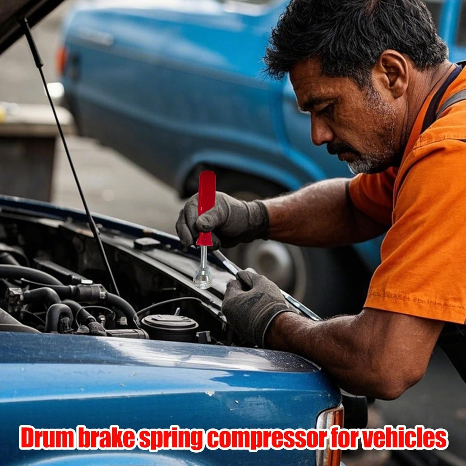 Brake Spring Compressor Tool - Brake Shoe Spring Tool | Car Drum Brake Repair Install Tool | Hold down Brake Spring Washer Tool | Steel Versatile Brake Drum Tool with Ergonomic Handle - Red image number 6