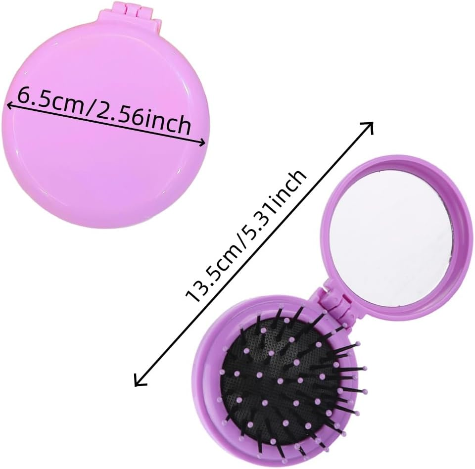 Aknebriax 3 Pack Mini Folding Hair Brush with Mirror, Portable Travel Hairbrush,For Women,Round Pocket Size Pop up Brush,Compact and Elegant Perfect for Carrying in Your Bag(Yellow, Purple, Blue)