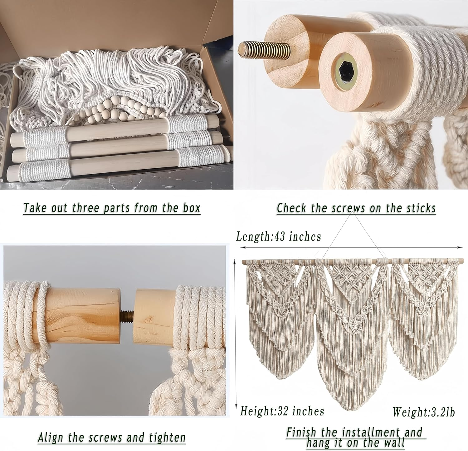 Large Handmade Boho Macrame Wall Hanging Tapestry - Chic Bohemian Woven Home Decor Art for Living Room, Bedroom, and Wedding Parties(Double Layer,43''*32'') image number 1