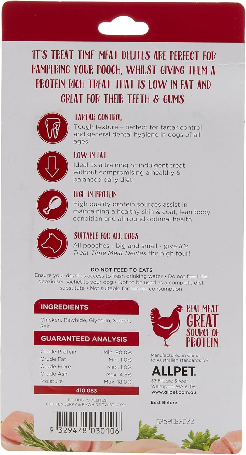 It'S Treat Time Meat Delites Chicken Twist Sticks Dog Treat, 10 Pack, Real Meat, Great Source of Protein, Tartar Control, Suitable for All Dogs image number 4