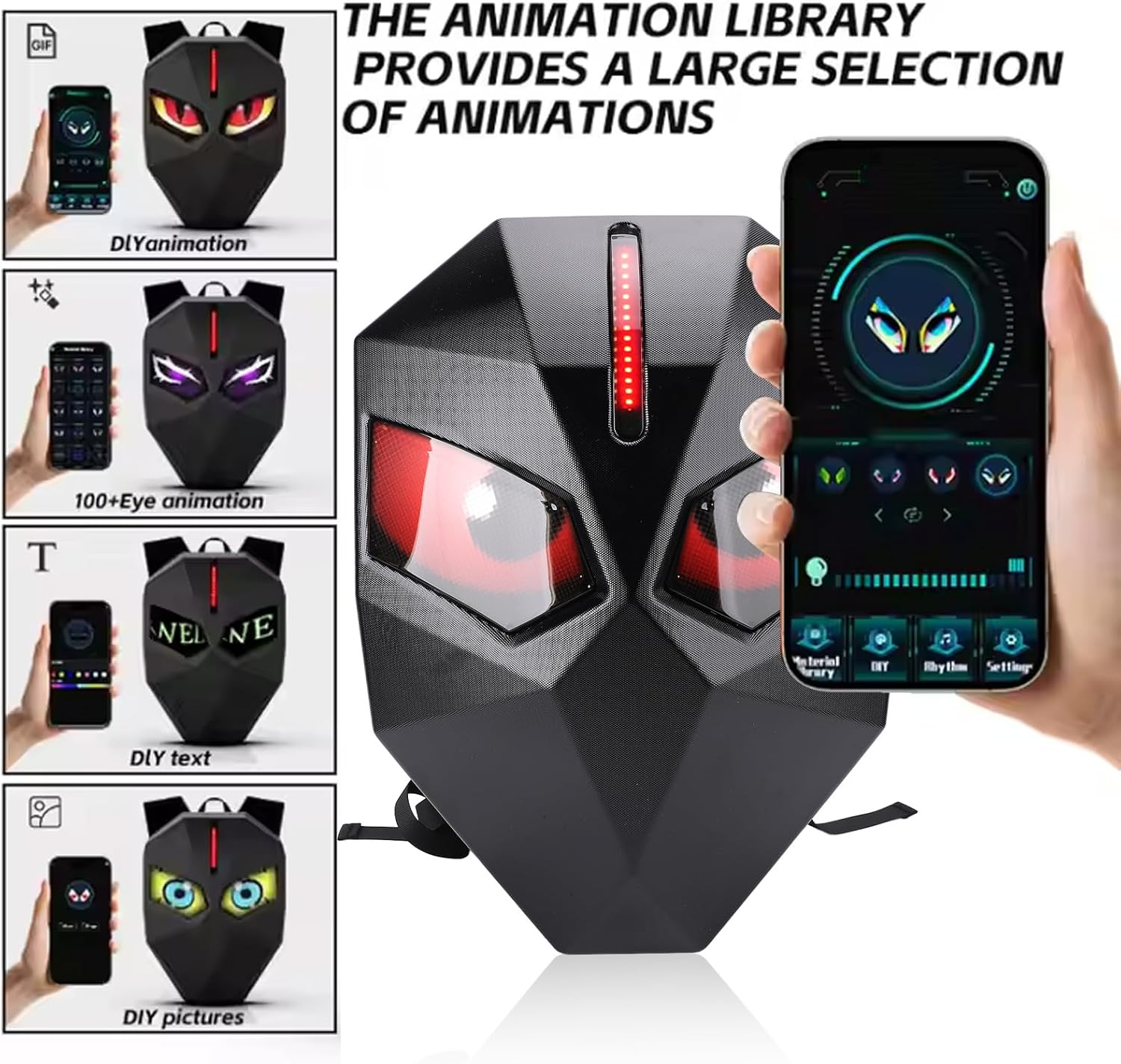 LED Motorcycle Backpack, Waterproof Hard Shell LED Backpack with Programmable Full Color Screen, Large Capacity Laptop Backpack, Knight Backpack for Travelling, Camping, Cycling image number 6