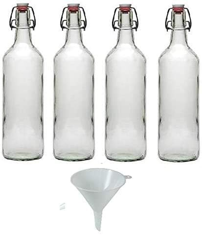 Viva Haushaltswaren 4 Glass Bottles 1 L with Swing Tops for Self-Filling Incl. a White Filling Funnel Diameter 12 CM image number 4