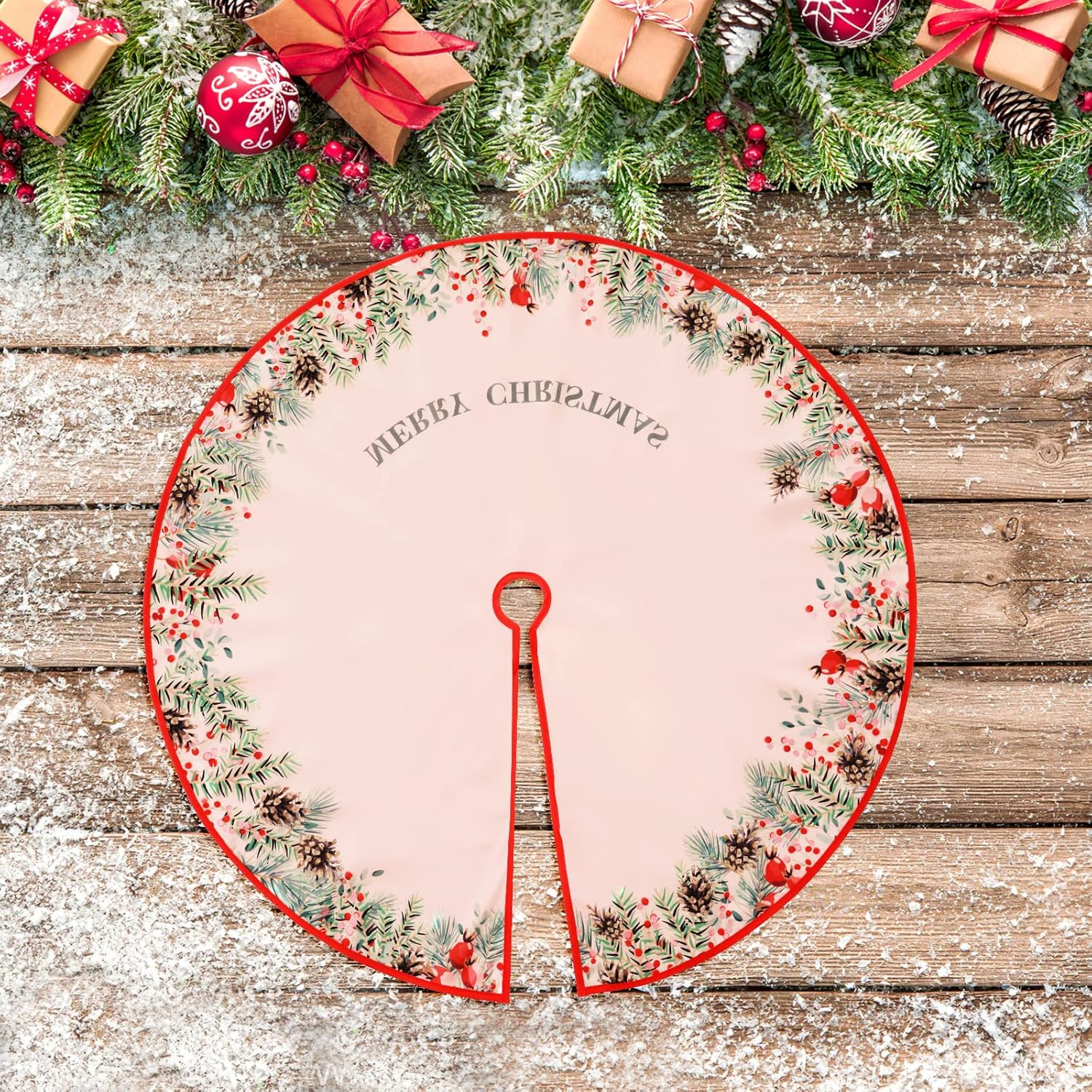 Abeillo 36 Inch Christmas Tree Skirt Red Christmas Tree Base Cover, Xmas Tree Skirt Mat for Merry Christmas Tree Decorations (90 Cm) image number 2