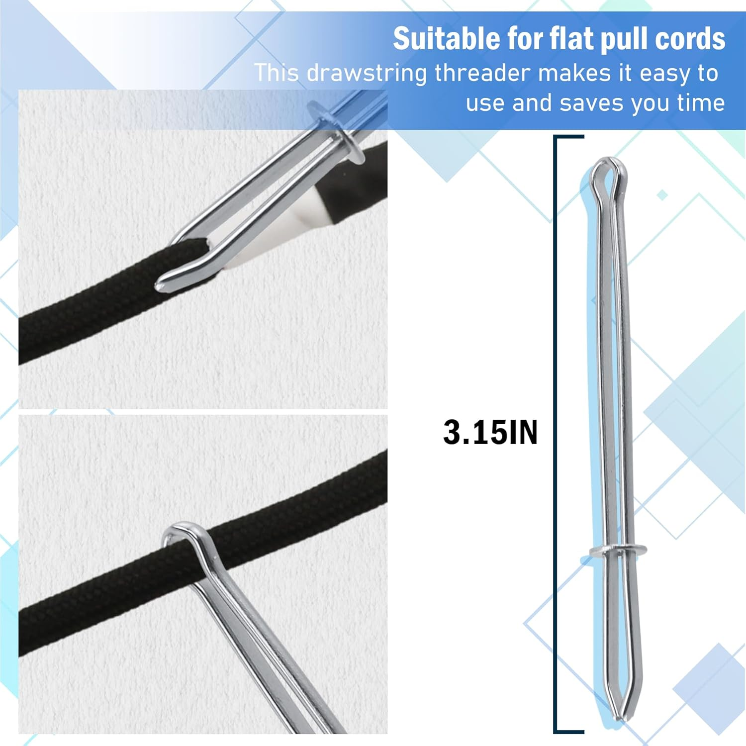 EKIND 2PCS 51 Inch Long Universal Drawstring Cords Replacement with 1PC Easy Threaders, Suitable for Sweatpants,Shorts,Hoodie String, Simple and Durable(Black + White Cord, round Metal Head) image number 5