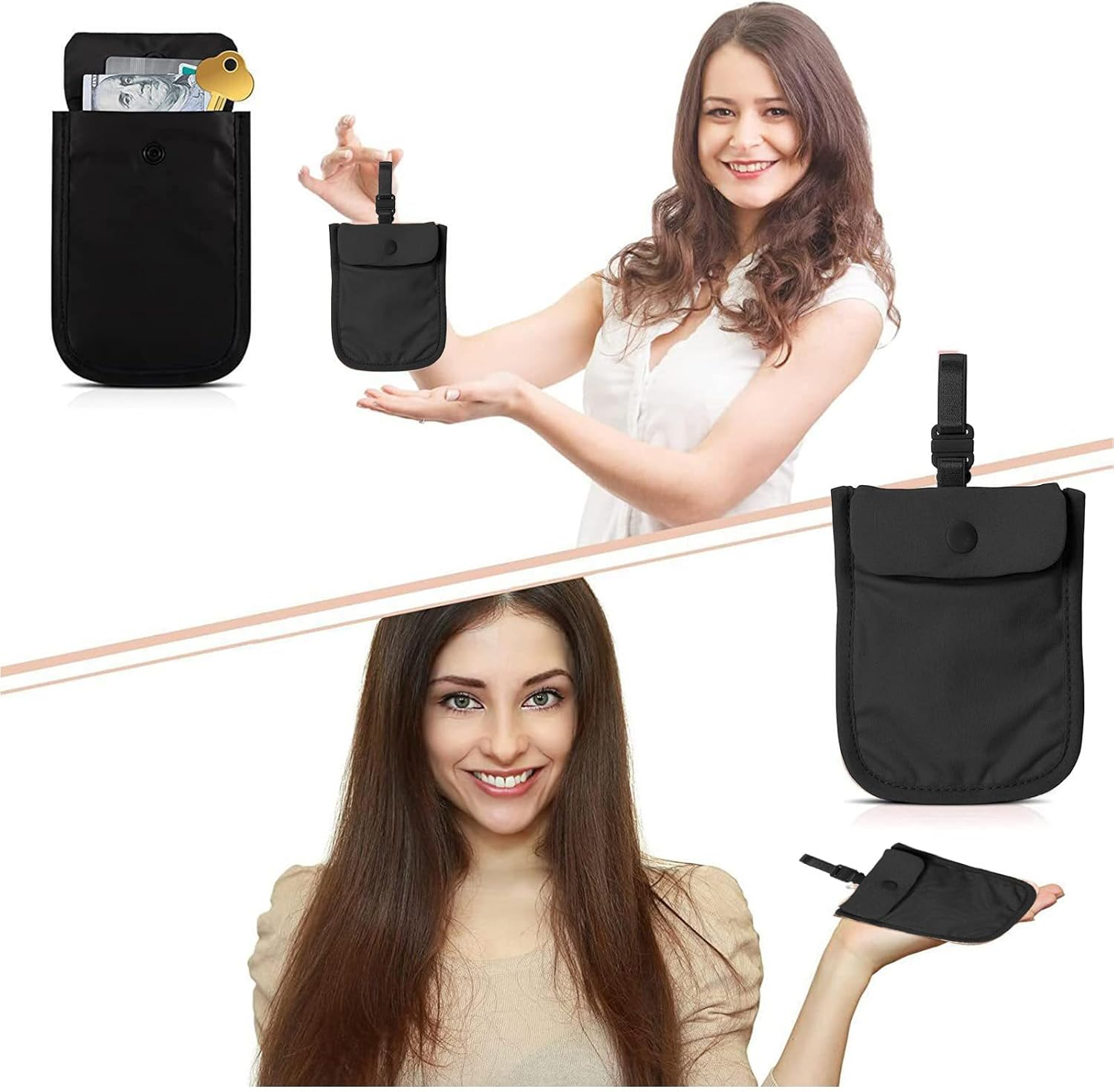 Travel Bra Purse for Women, Bra Bag, Undercover Hidden Bra Purse, Anti-Theft Bra Wallet with Adjustable Elastic Band, Hidden Stash Pocket Purse for Travel and Sports, Black, / image number 5