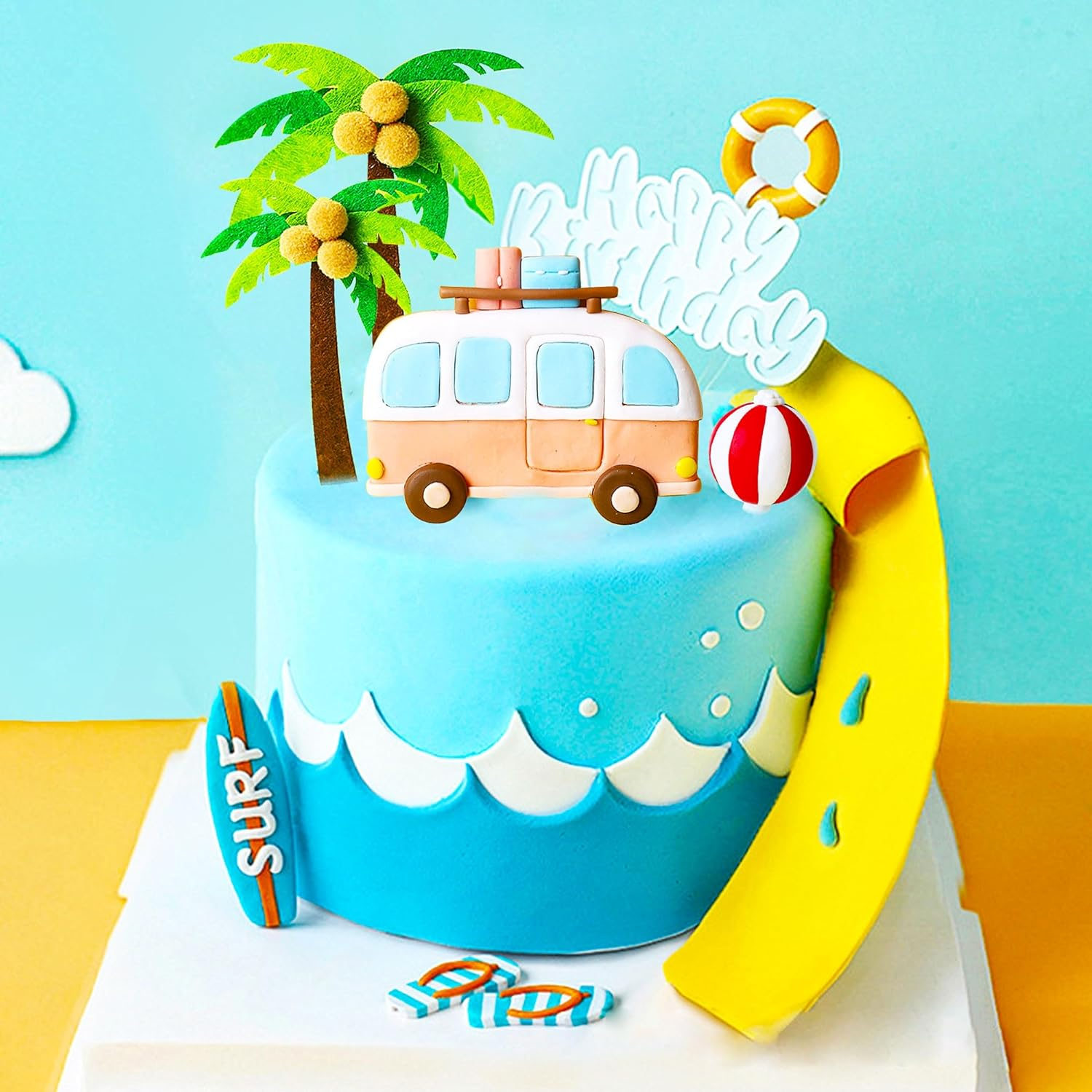 Jevenis 8 PCS the Big One Surf Birthday Cake Decoration Surfing Birthday Decoration Beach Surf Wave Cake Topper Surf up Sign Surf Birthday Party Supplies