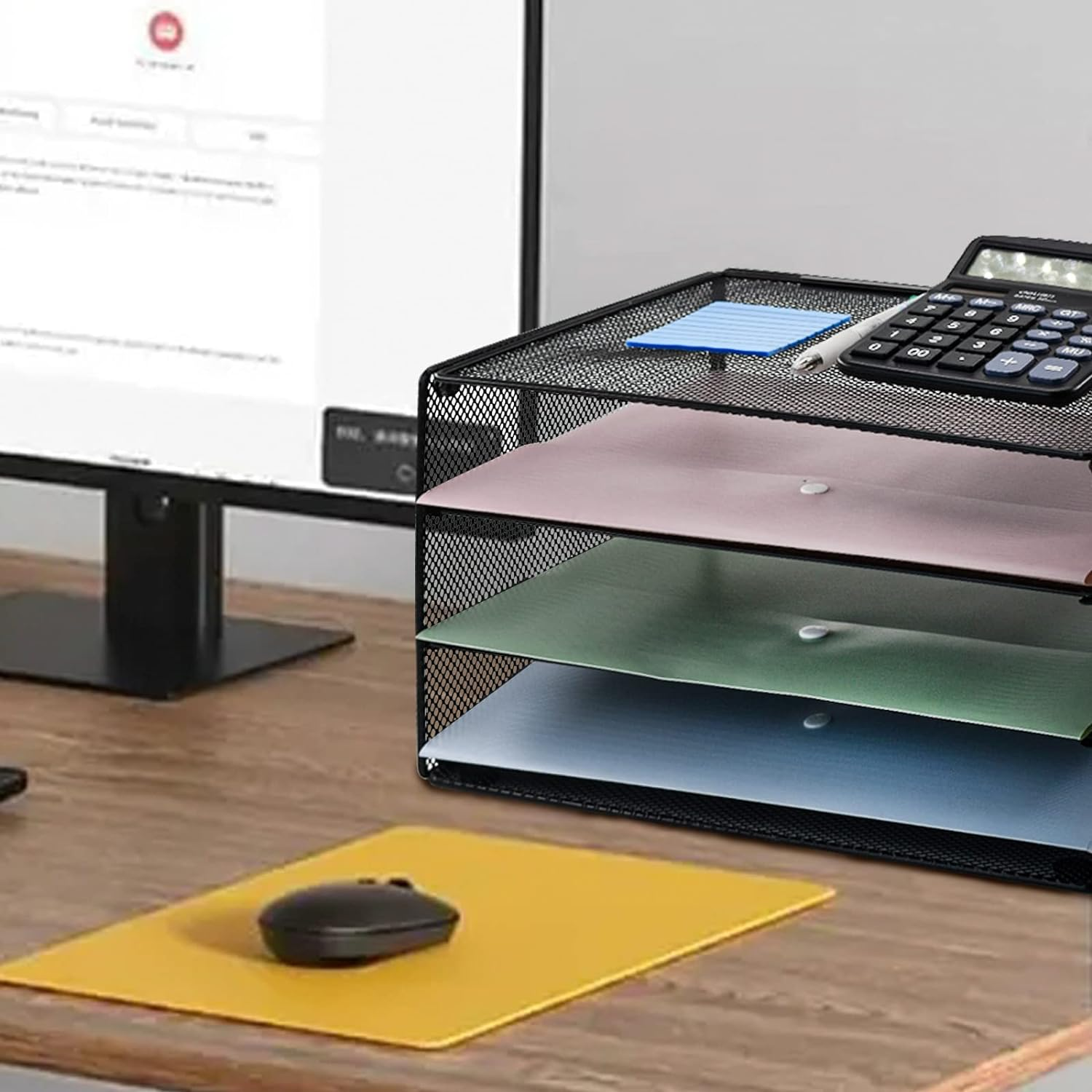 VANRA 3 Tier Letter Tray Paper Organizer Metal Mesh Desktop Document File Organizer with Sliding Tray for Office and Study image number 2