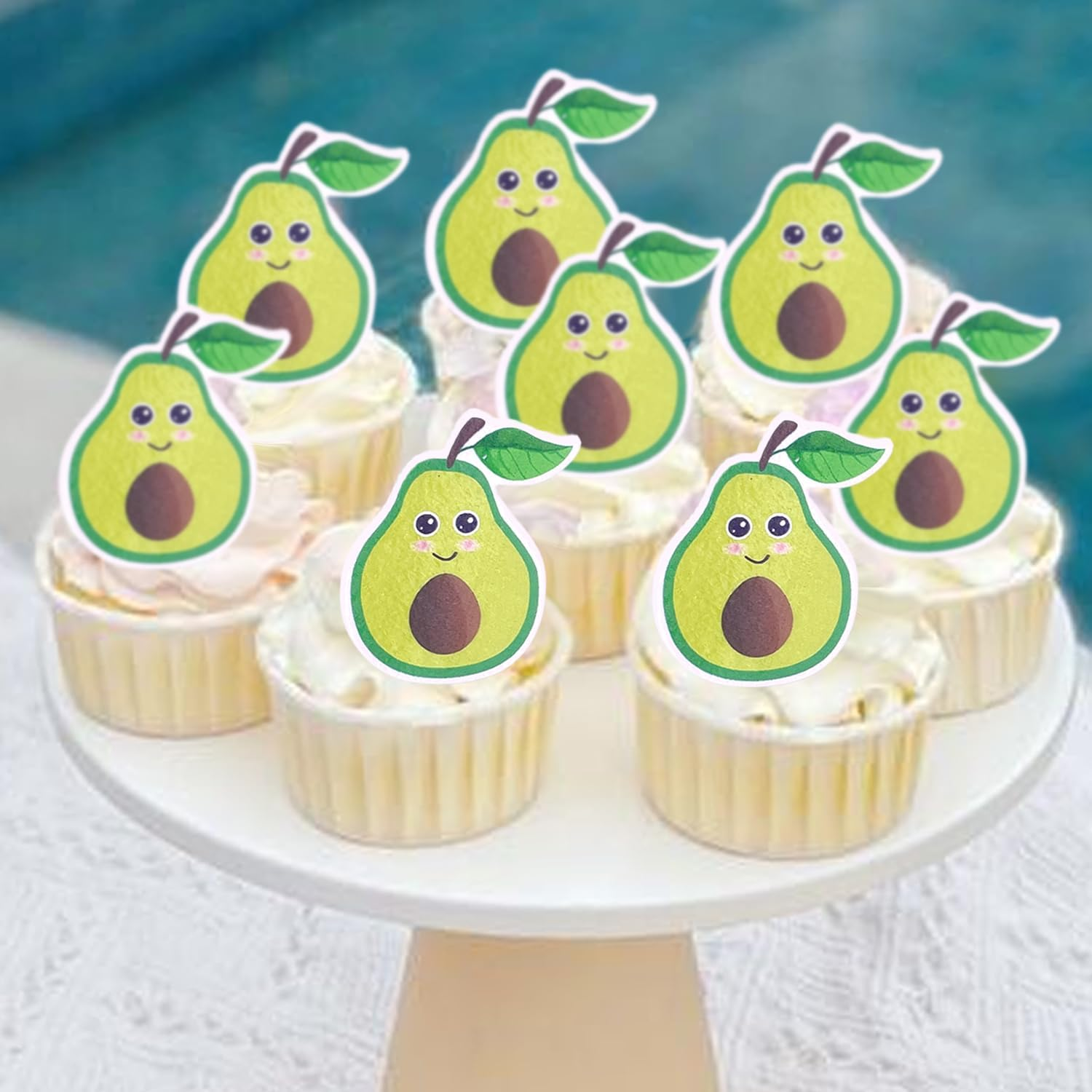 50Pcs Cartoon Fruit Smiley Cupcake Decoration, Edible Wafer Paper Creative Banana Cherry Baby Full Moon Birthday Festival Series Theme Party Dress up Plug-In (Avocado 50Pcs) image number 3