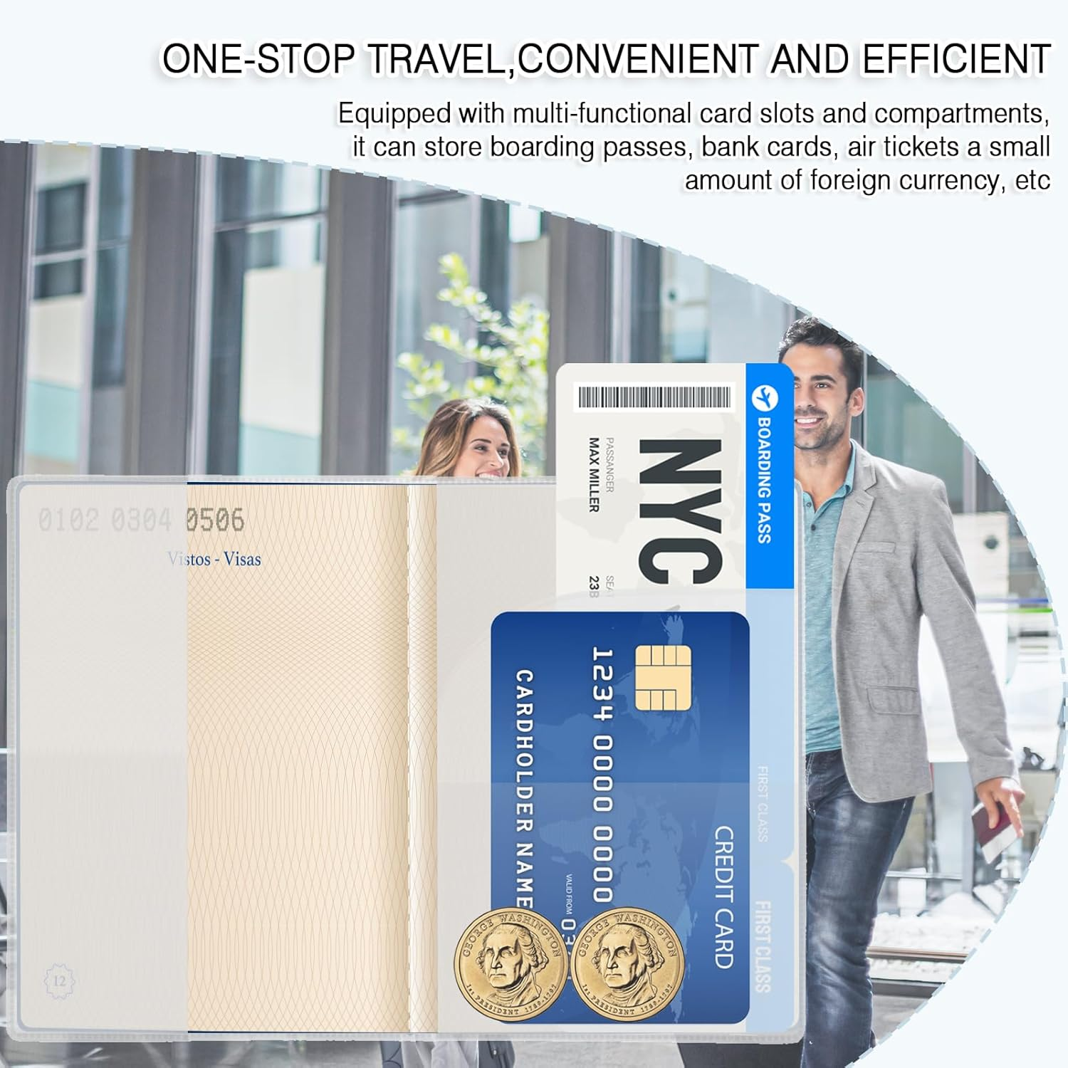 5Pcs Clear Passport Cover - Essentials Passport Holder & Travel Wallet Organizer - Waterproof Cover & ID Card Sleeve for Men, Women & Family - Travel Accessories - Airplane Journeys image number 4