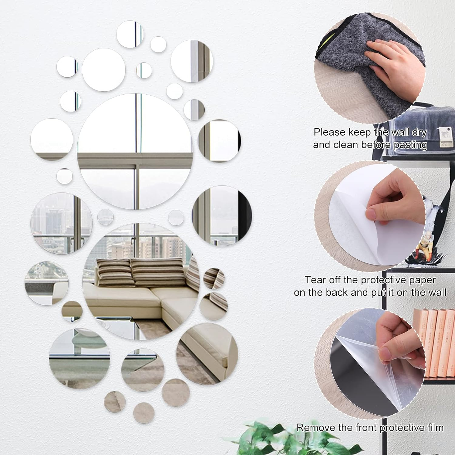 32 Pcs Acrylic Mirror Wall Stickers, Removable Wall Decal Mirror Set, Bathroom Wall Sticker Art, Circle Ceiling Mirrors for Bedroom, Home, Living Room, Sofa TV Background Decor (Medium) - Large image number 7