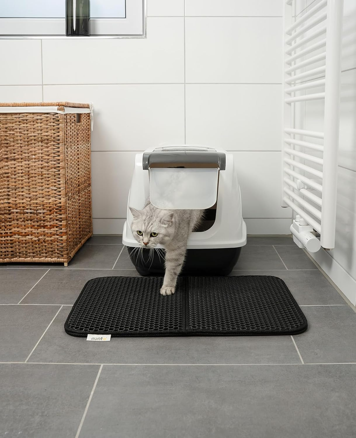 Lionto Cat Litter Mat for Cat Litter Tray with Non-Slip Coating, 61 X 38 X 1.3 Cm, Cat Litter Mat, Waterproof & Easy to Clean, Effective Absorption of Cat Litter in Honeycomb Design, Black image number 1