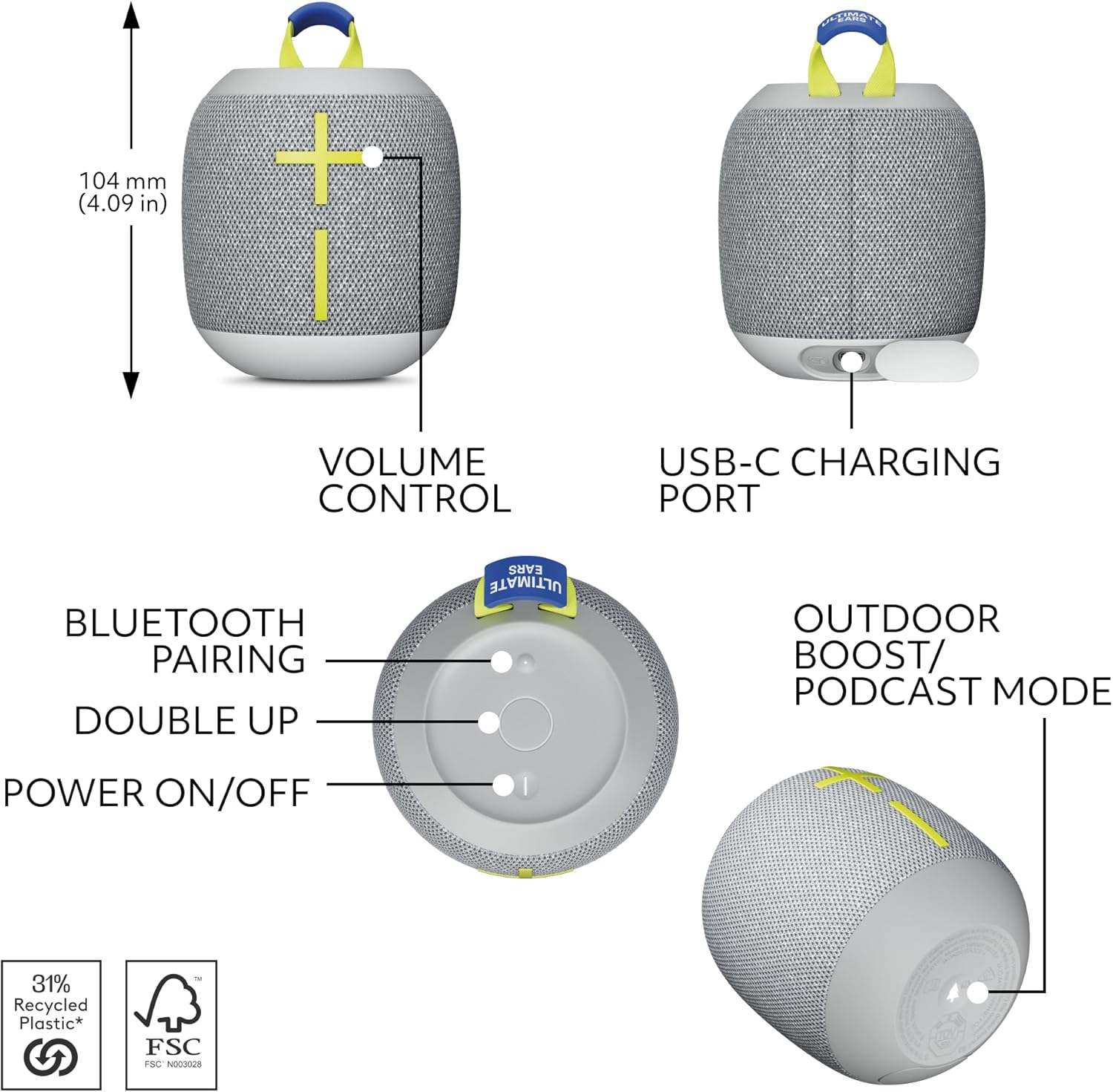 Ultimate Ears WONDERBOOM 4 Portable Waterproof Bluetooth Speaker with Big Bass and 360-Degree Sound, Dustproof Floating Speaker with 131Ft (40M) Range - Joyous Brights image number 3