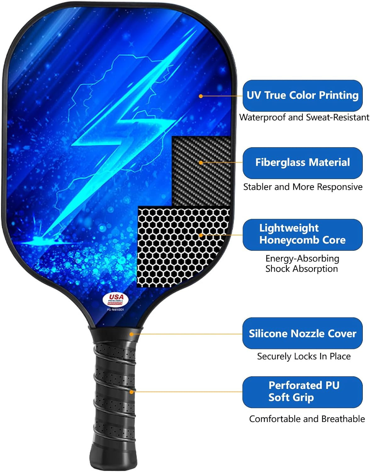 Pickleball Paddles Set, Lightweight Pickleball Rackets, Honeycomb Core Carbon Fiber Surface, Comfort Grip, 2 Pack Lightweight Racquets with 4 Pickle Balls 1 Bag image number 3
