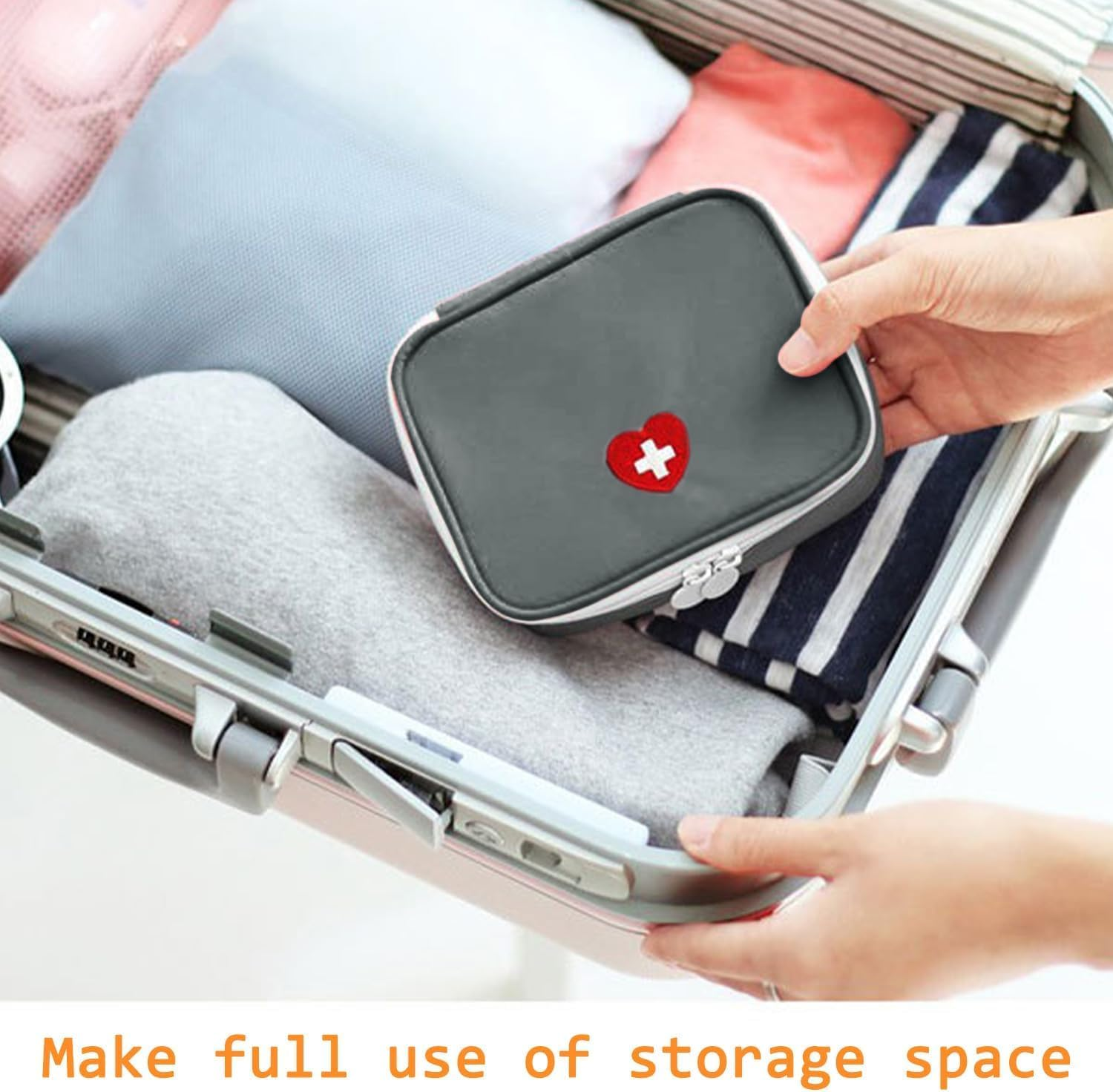 Portable First Aid Bag Medication Storage Bag, 1Pc Empty Travel Medicine Bag, Mini Travel Medicine Pouch,Small Medical Organizer Storage Pouch for Office Travel, Grey image number 5