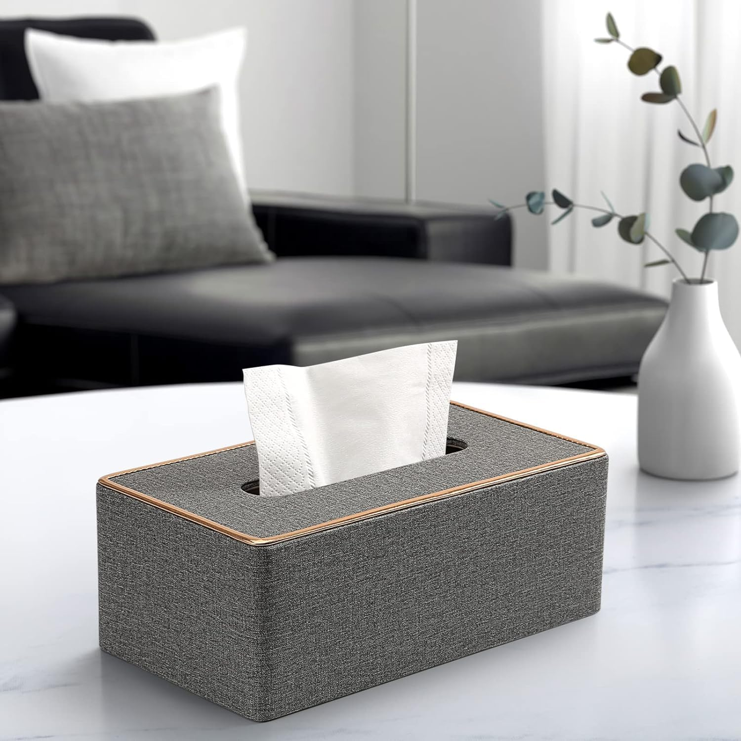 Tissue Box Cover, PU Leather Tissue Box Holder Rectangular Kleenex Box Covers for Home/Office/Car Decoration 9.84"X5.23"X3.77" (Grey)