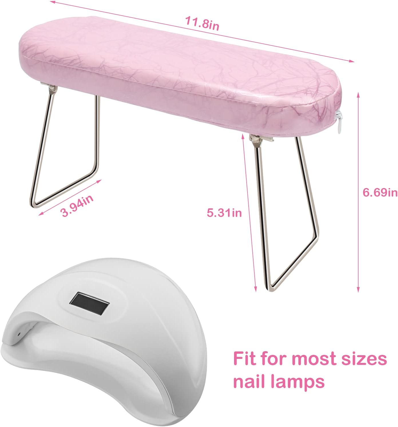 Coldairsoap Nail Pillow Hand Rest with Bracket, Professional Manicure Arm Stand Holder for Nails Art DIY Foldable Microfiber Leather Nail Hand Rest Cushion for Nail Salon Technician (Pink) image number 1