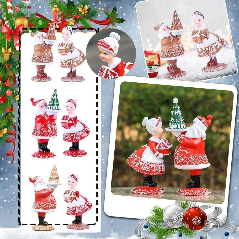 New Gingerbread Santa Couple Statue, Resin Christmas Figurines Decoration, Brown image number 3
