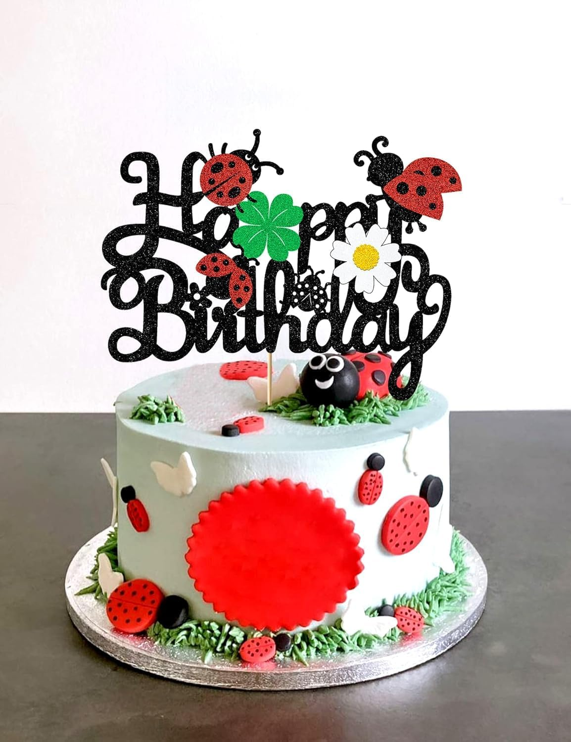 Confetti! Ladybug Cake Topper | Joyous Birthday Toppers Featuring Glittering Ladybugs, Daisies & Clovers - Essential Decoration Supplies for a Baby Shower or Boys and Girls' Birthday Celebration image number 1