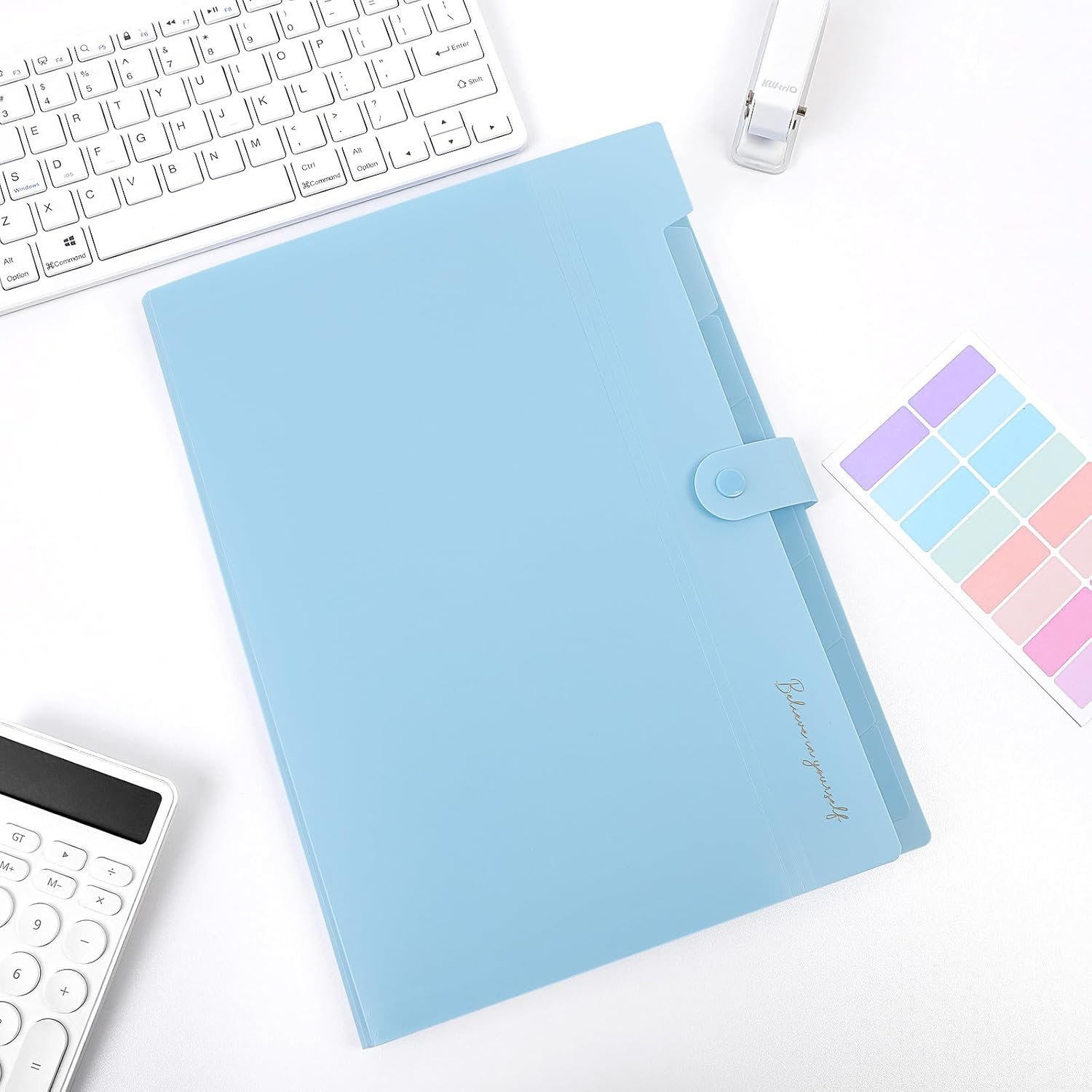 SKYDUE Expanding File Folder with 5 Pockets, Accordion File Organizer,Portable Receipt Paper Documents Organizer,Letter Size Filing Folder School Office Supplies,Lightblue image number 1