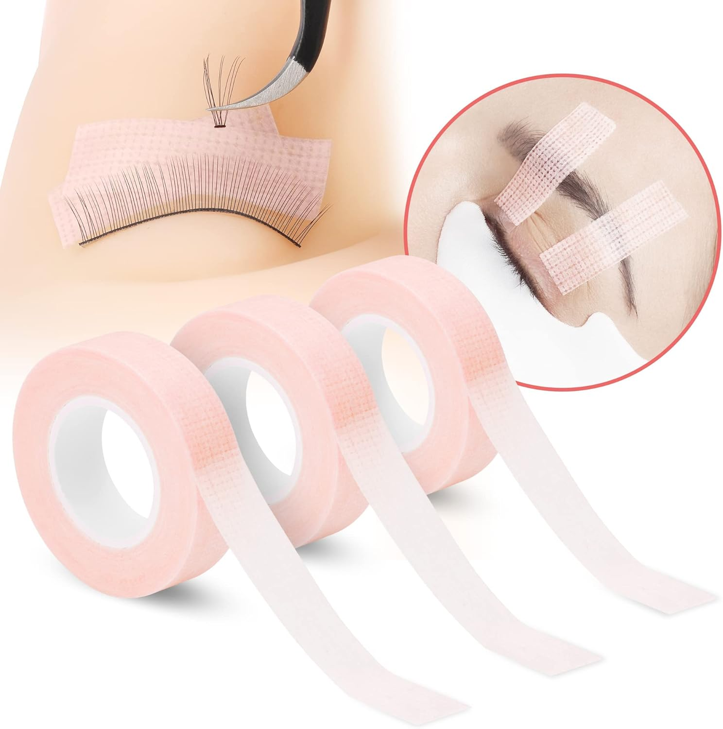 Beauty7 Eyelash Extension Tapes - 6 Rolls for Individual Lash Grafting, Breathable Adhesive Fabric under Eye Tape for Extensions Supplies (Pink) image number 4