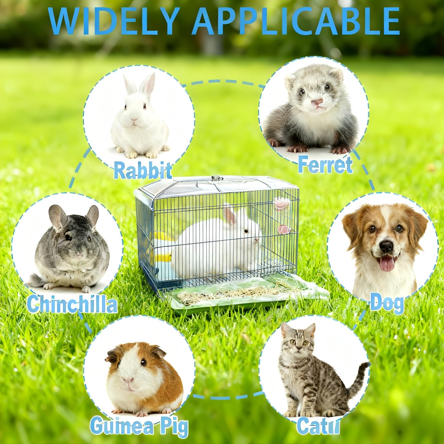 WEBXMZDQ 50 Pcs Universal Pet Cage Pads,Suitable for Small and Large Cages,Elastic PE Tray Cleaning Bags,Leakproof Film for Rabbits,Cats,Dogs，Birds, Parrot, and Animal Cage Accessories image number 2
