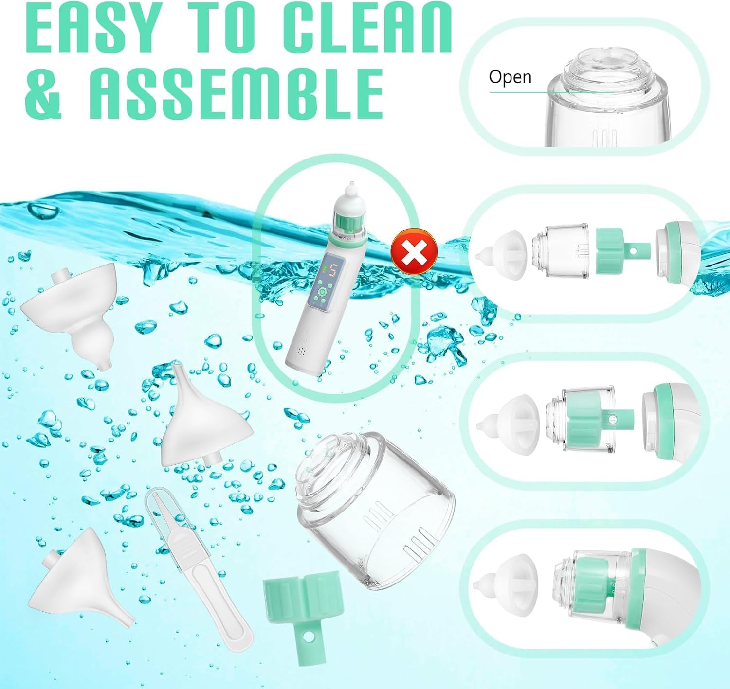IODOO Electric Nasal Aspirator, Baby Nose Cleaner with 5 Suction Levels and 3 Silicone Tips, Rechargeable Mucus Sucker with Music and Soothing Light, for Newborns Babies and Children image number 5