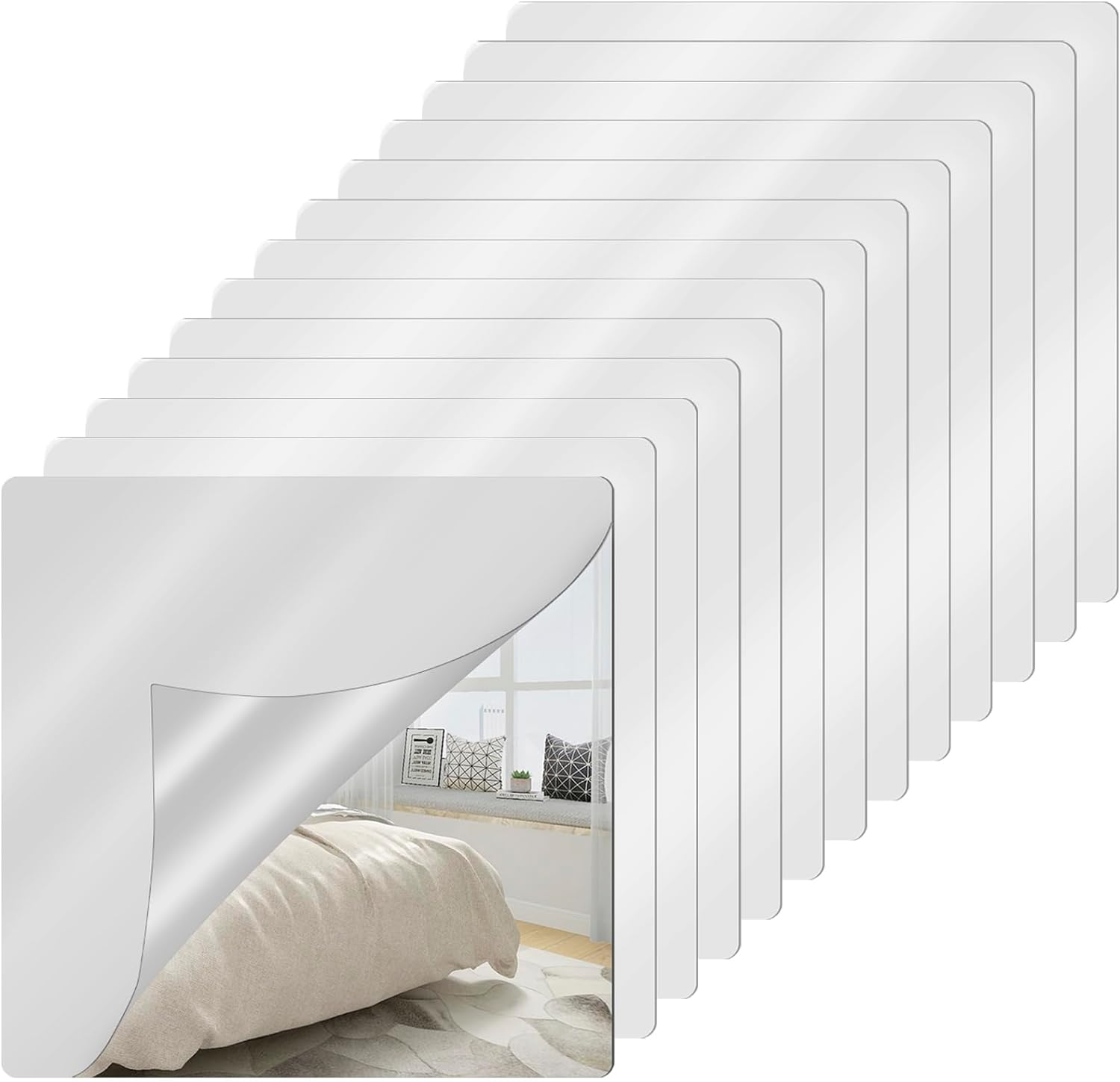 Abizarch 12Pcs Wall Mirror Tiles, 12 X 12 Inch Self Adhesive Acrylic Mirror, Unbreakable Flexible Square Mirror Sheets Wall Stickers Frameless Full Length Mirror for Home Gym Bedroom Living Room Door image number 4