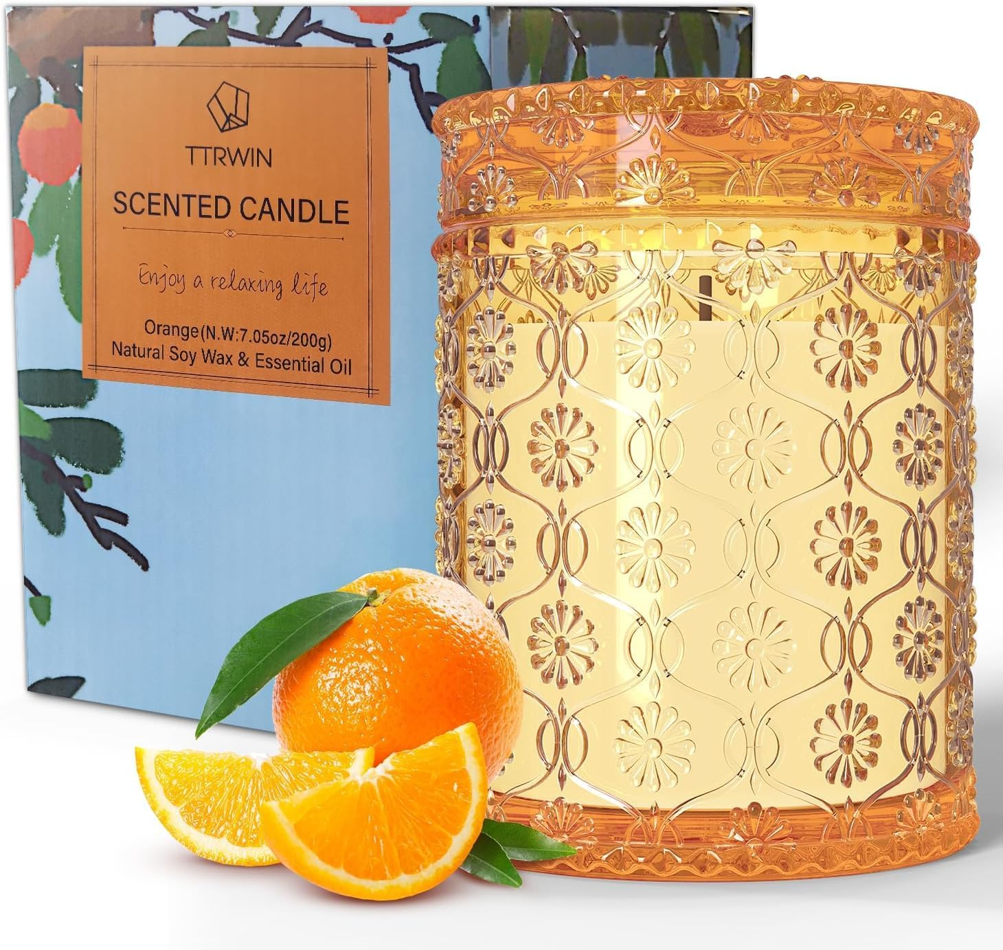TTRWIN Orange Scented Candle, Refreshing Aromatherapy Home Scented, Natural Soy Wax Jar Aromatherapy Handcrafted Candle for Home Energy Cleansing & Stress Relief, Gifts for Women Birthday