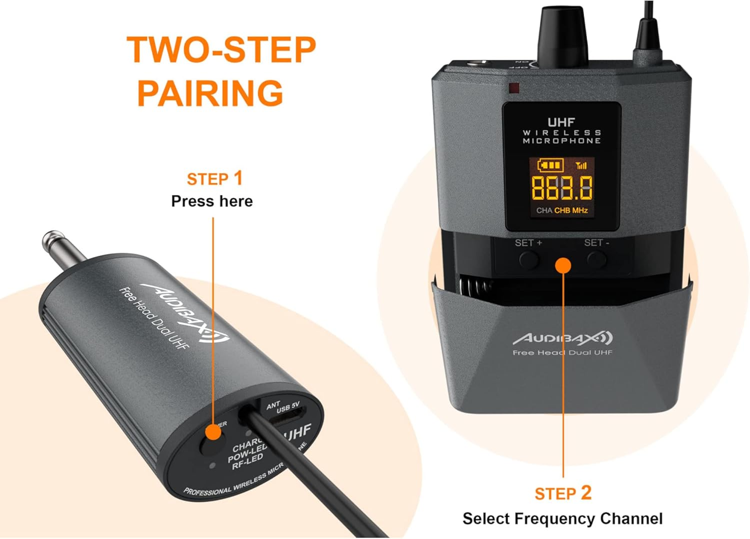 Audibax Missouri Free Head Dual UHF Sistema De Micr&oacute;fono De Diadema Con Receptor Recargable image number 5